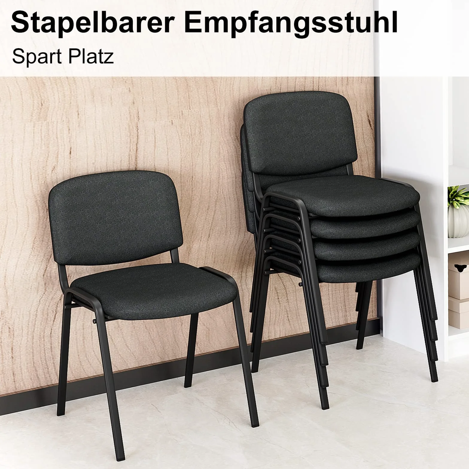 BASETBL Silla de Conferencia Apilable, Silla Visitante con Relleno y Estructura Metálica, 2 Unidades