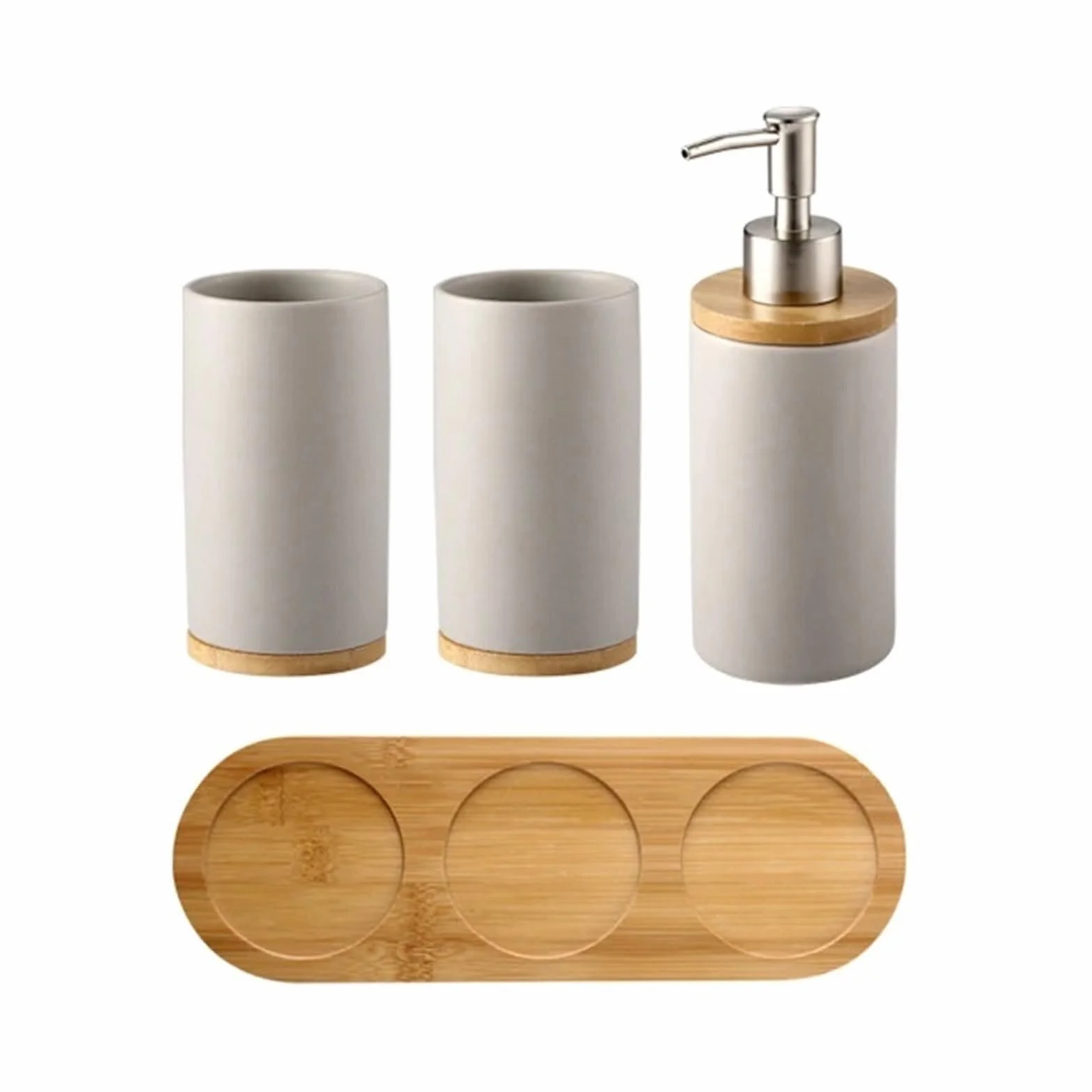 Set De Accesorios De Baño Dispensador De Jabón | Soporte for cepillo de dientes, vaso, producto doméstico de cerámica(2Cup1Bottle-gray)