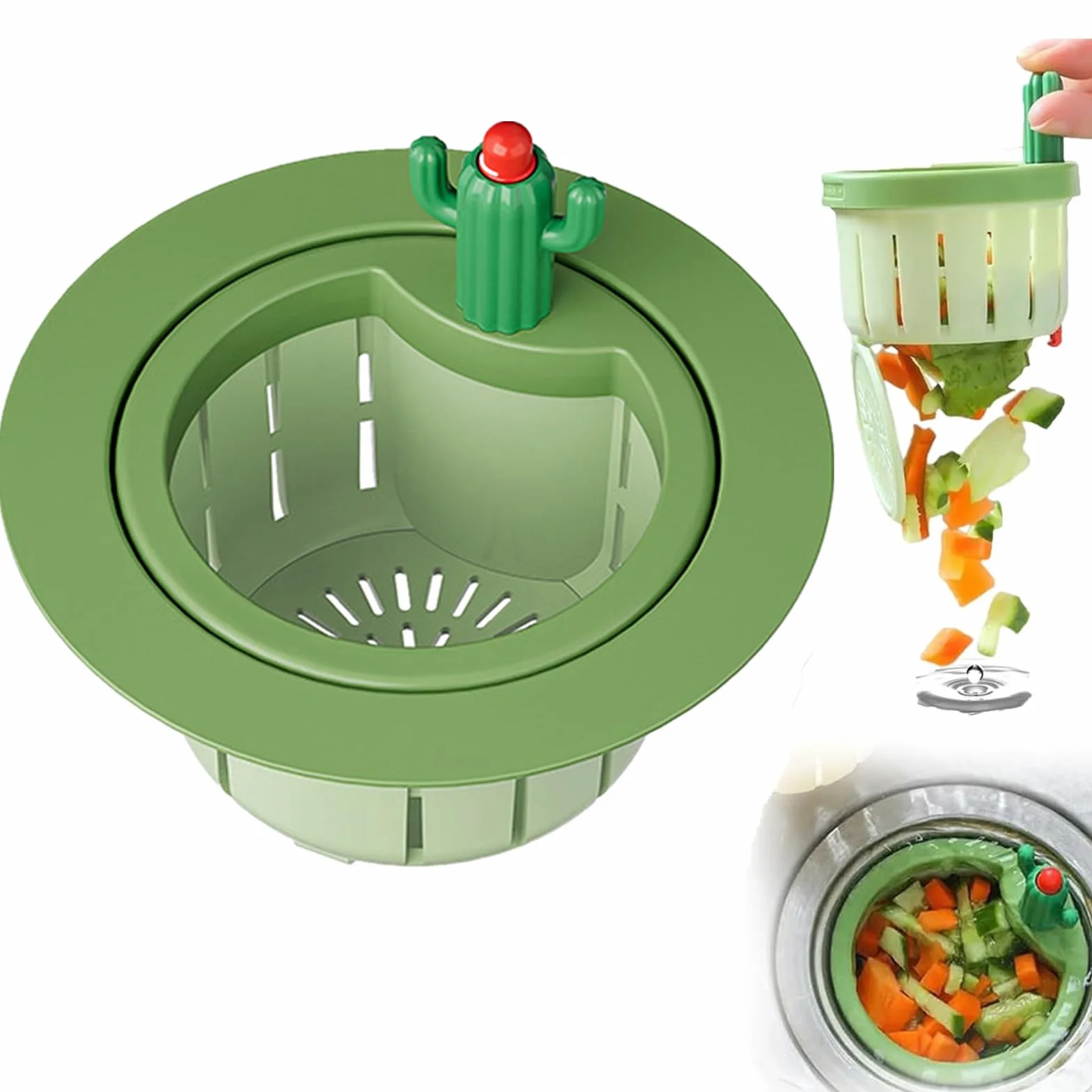Colador de drenaje para fregadero de cocina con espaciador ampliado, cesta de descarga automática, autolimpieza