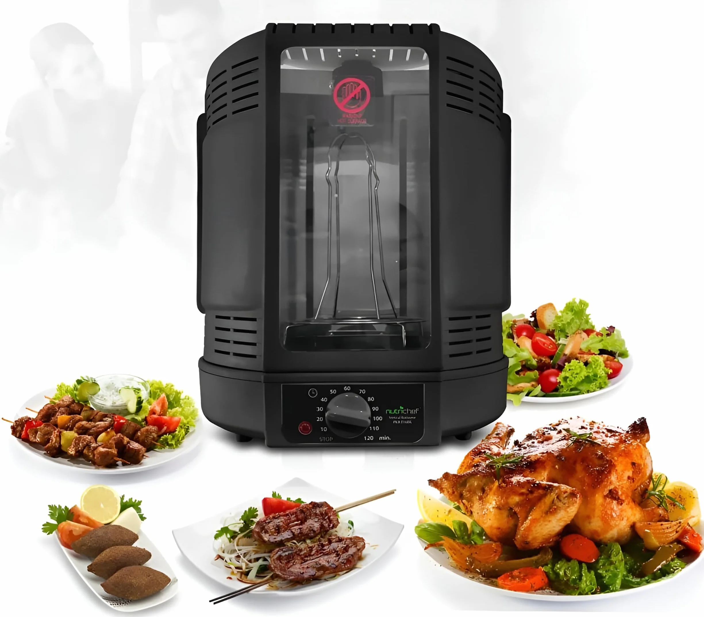 NutriChef Horno Giratorio Vertical de Sobremesa 700W Parrilla Eléctrica Rotativa para Pollo Kebab Shawarma