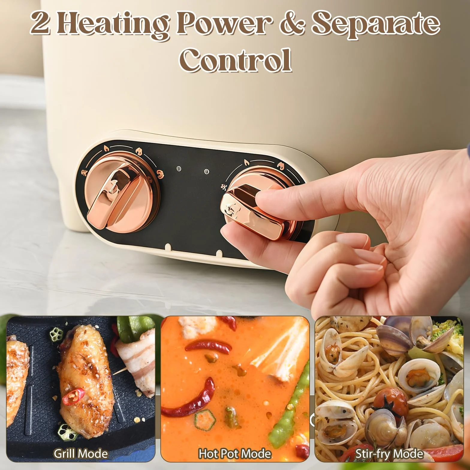 Hot Pot Olla Eléctrica 5.5L 1600W Multifuncional Antiadherente con Doble Botón Rotativo