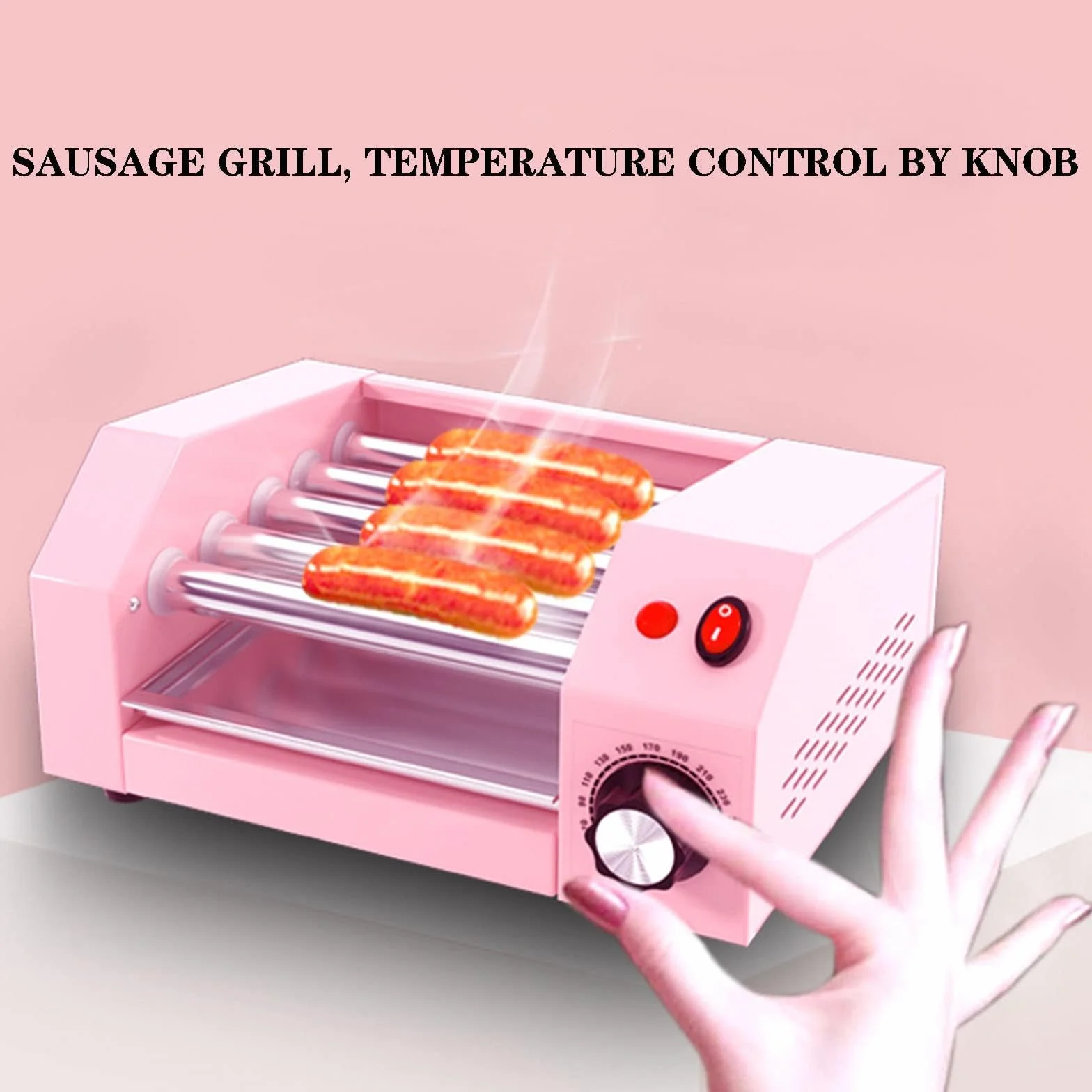 Hot Dog Roller Grill - Máquina de cocina con 5 rodillos antiadherentes y control de temperatura para salchichas y rollos de huevo