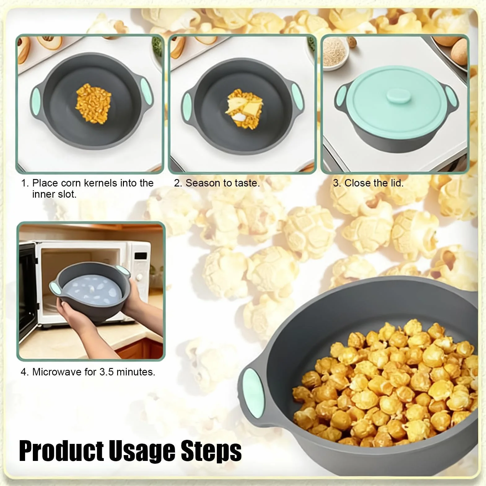 Máquina de palomitas de maíz para microondas, silicona plegable, cuenco para palomitas, hogar, oficina