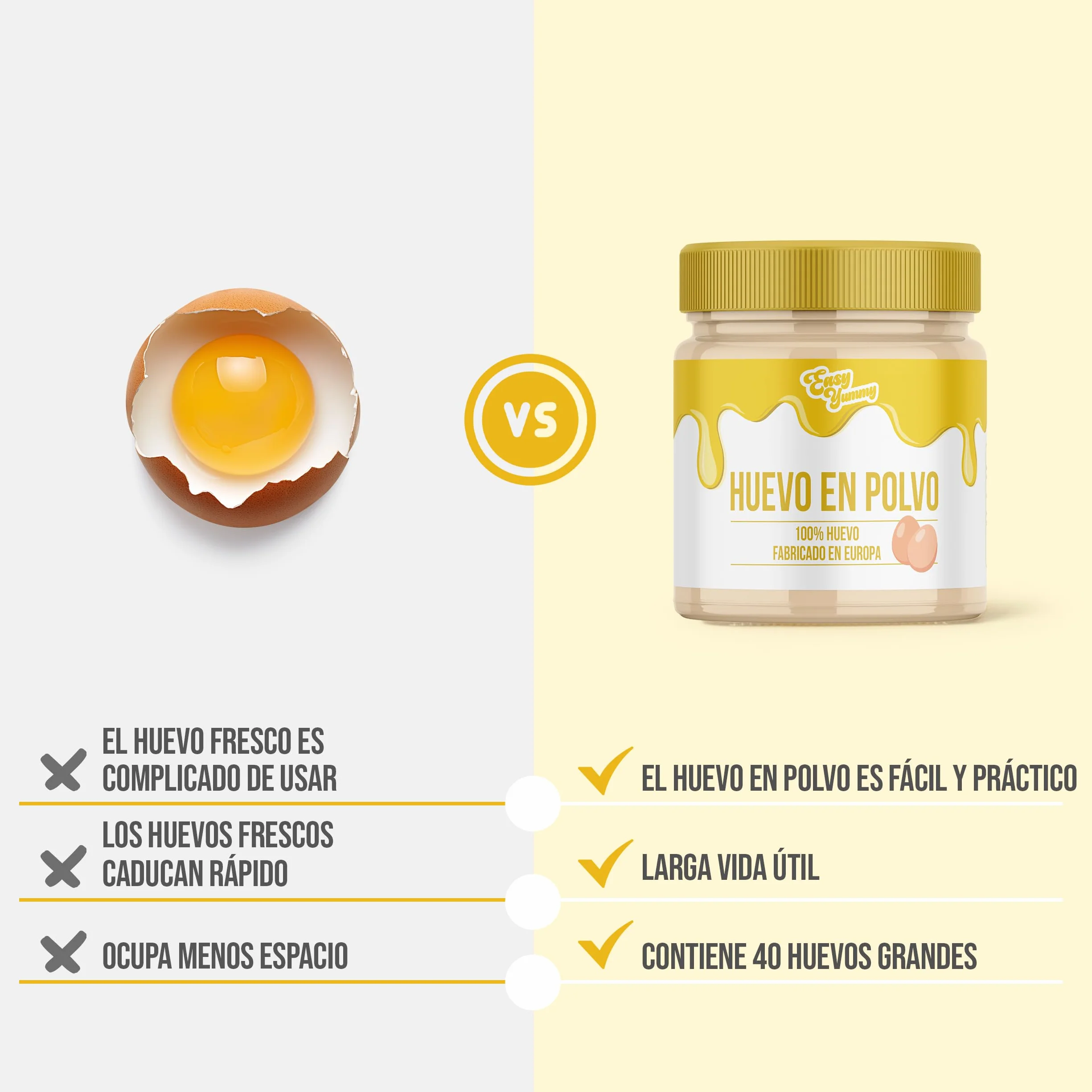 Huevo entero en polvo 500 g EASY YUMMY para cocinar, huevos revueltos, tortillas y repostería