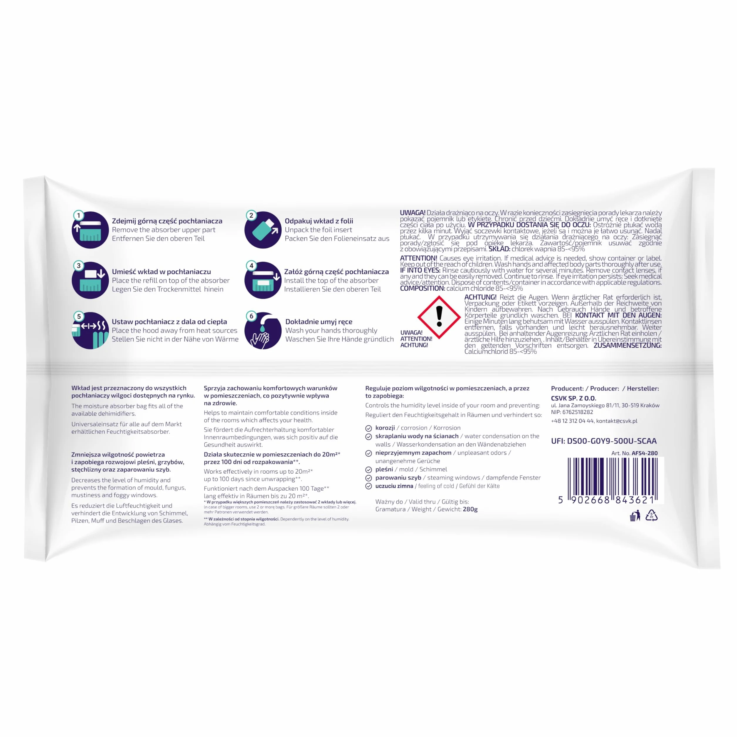 Aquafloow Bolsa Recambio Absorbe Humedad 280 g 20m³