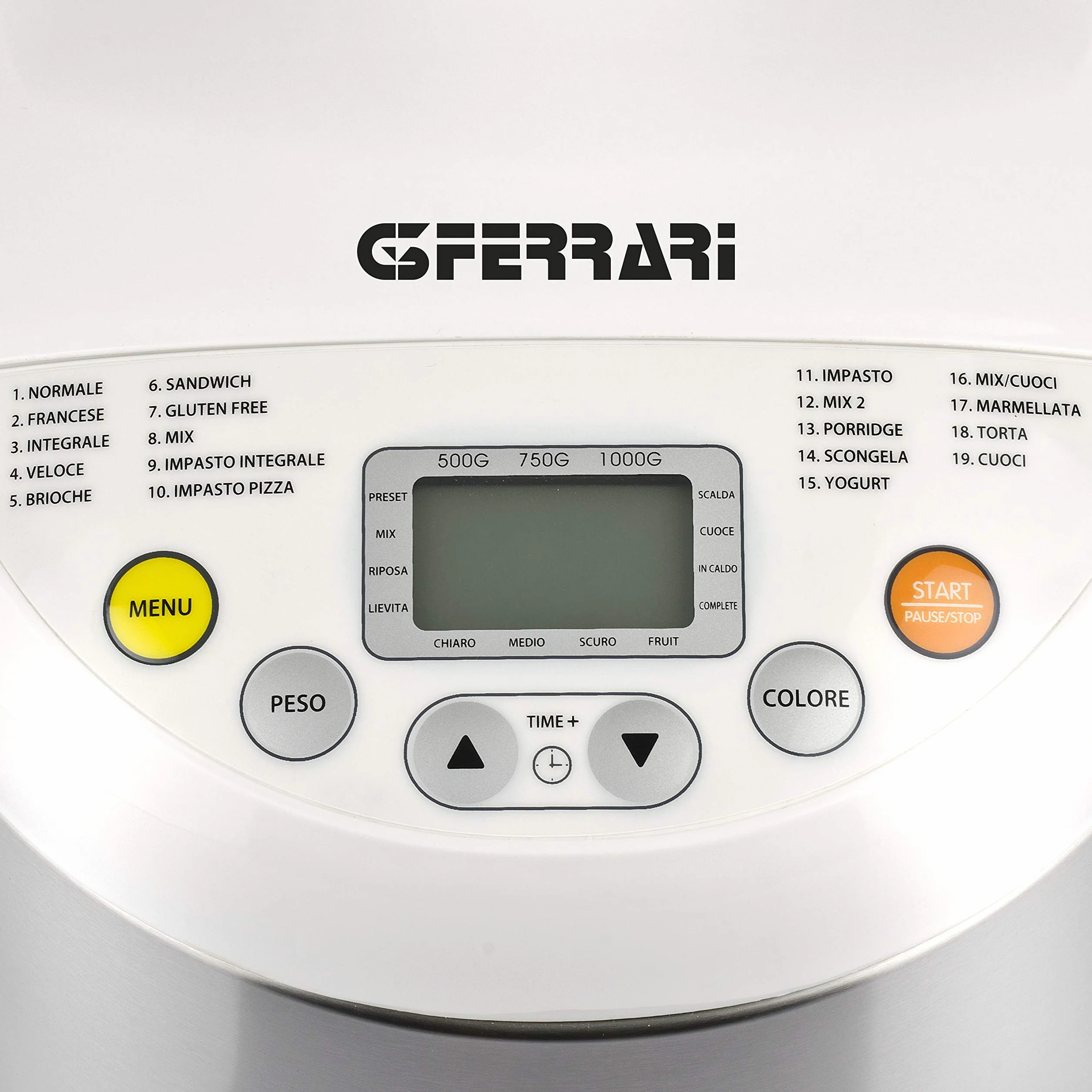 G3 Ferrari G10078 Panificadora para pan, chapata, panecillos y dulces, 550 W, Cuerpo en Inox, 3 niveles de tostado, recetario incluido, 19 programas: mermeladas, yogur, sin gluten, pizzas