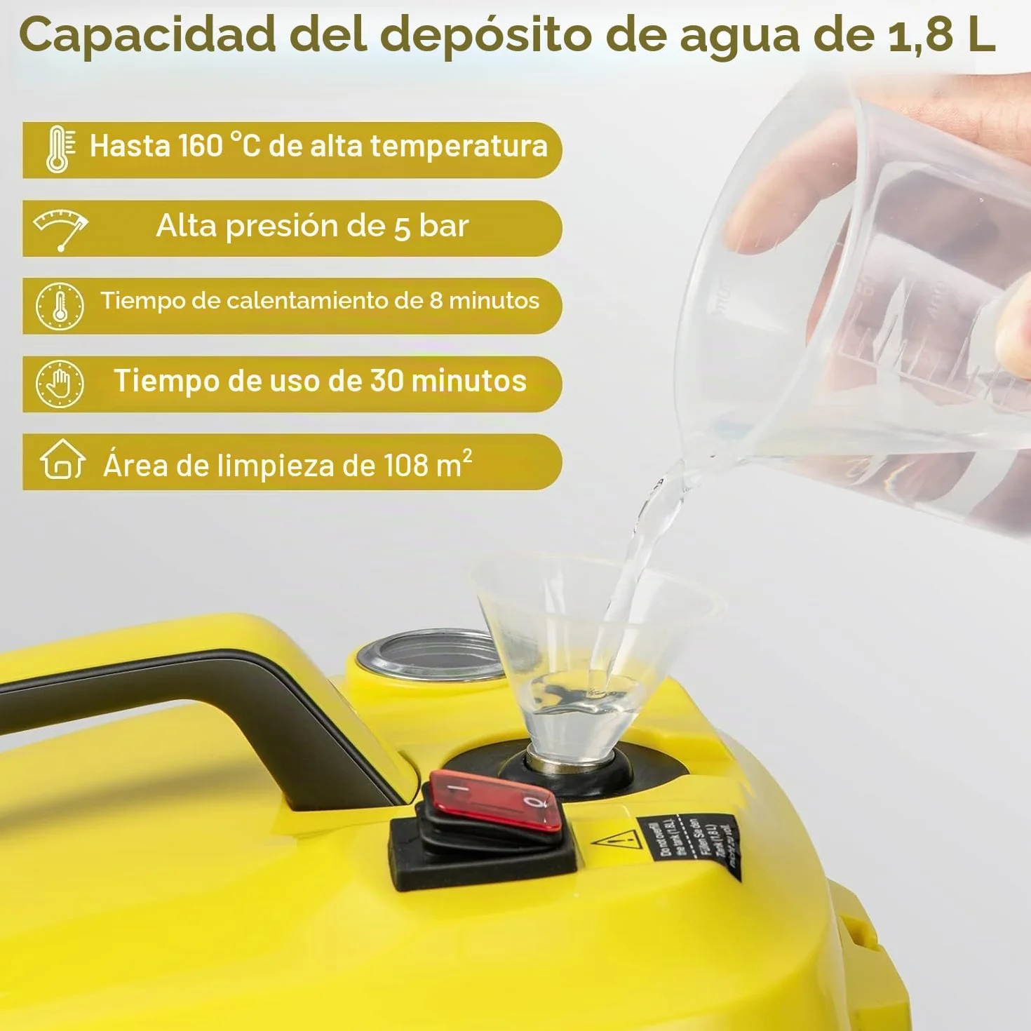 FANTASK Limpiador a vapor de 2000 W, incluye 13 accesorios, presión de vapor: máx. 5 bar, temperatura: hasta 160 °C, potencia de superficie: 108 m², depósito: 1,8 L, tiempo de calentamiento: 8 min