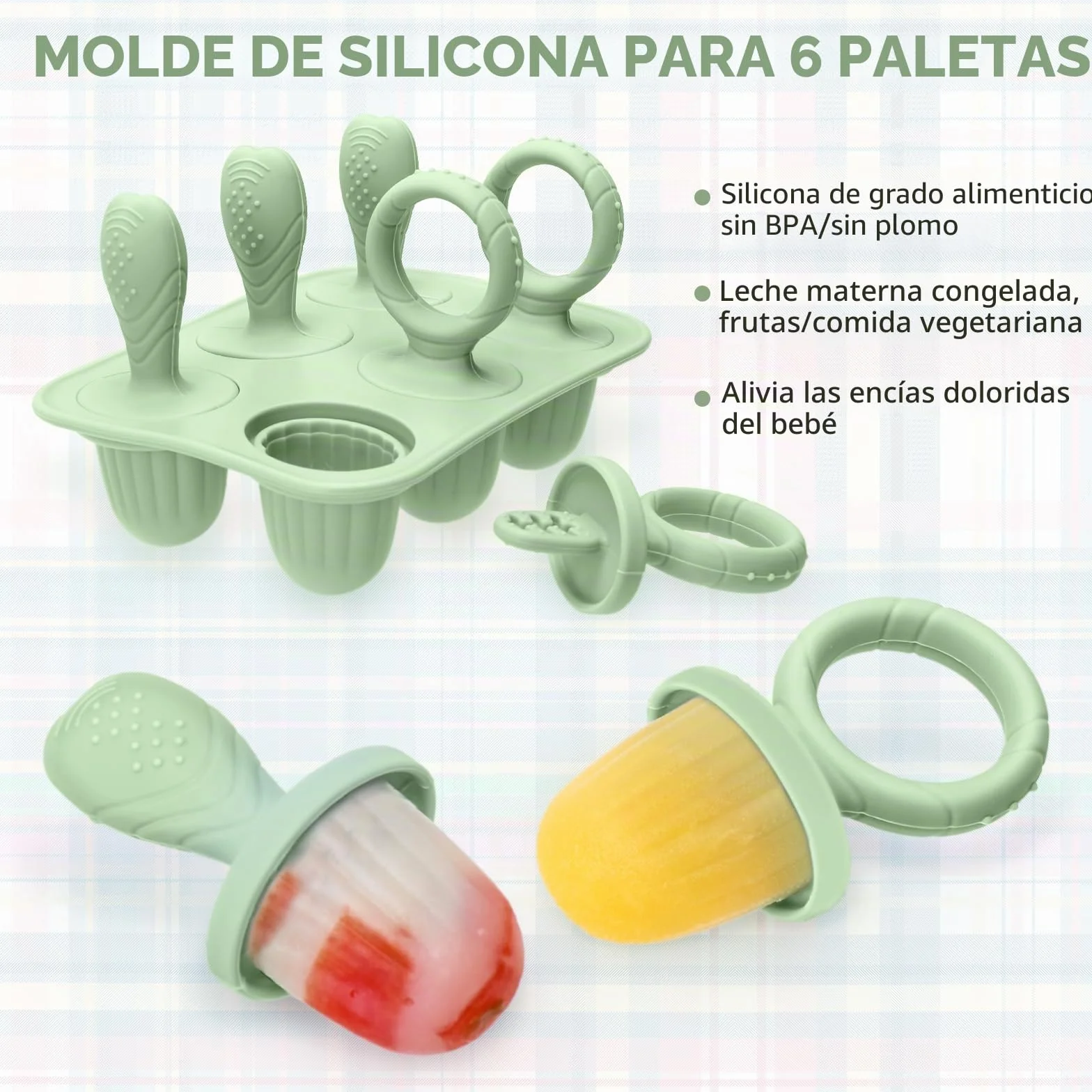 CLDY Mini moldes de silicona sin BPA para niños pequeños, 6 moldes de 17 ml, aptos para congelador y lavavajillas, verde