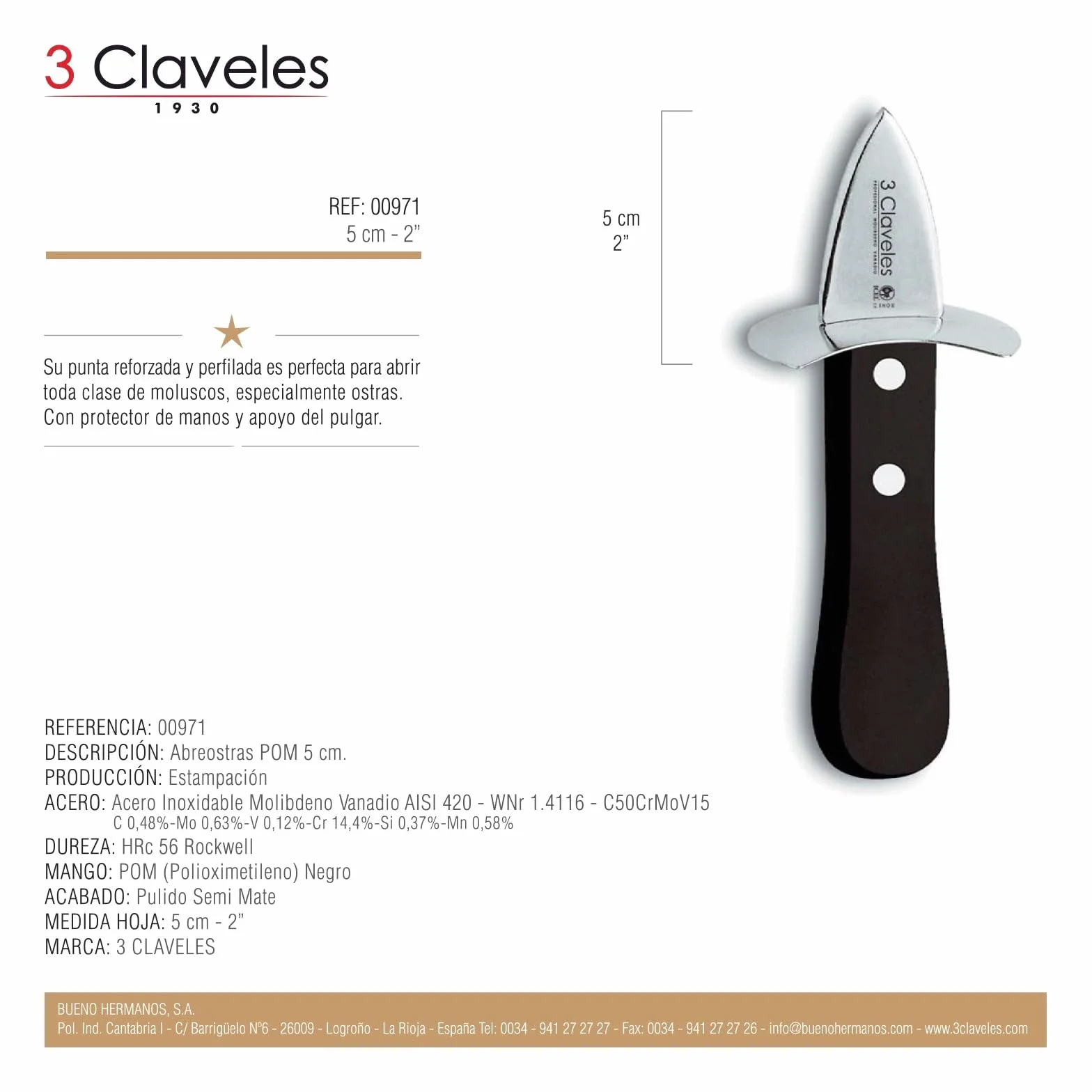 3Claveles 971 - Abreostras, 5 cm, 2 pulgadas, inox
