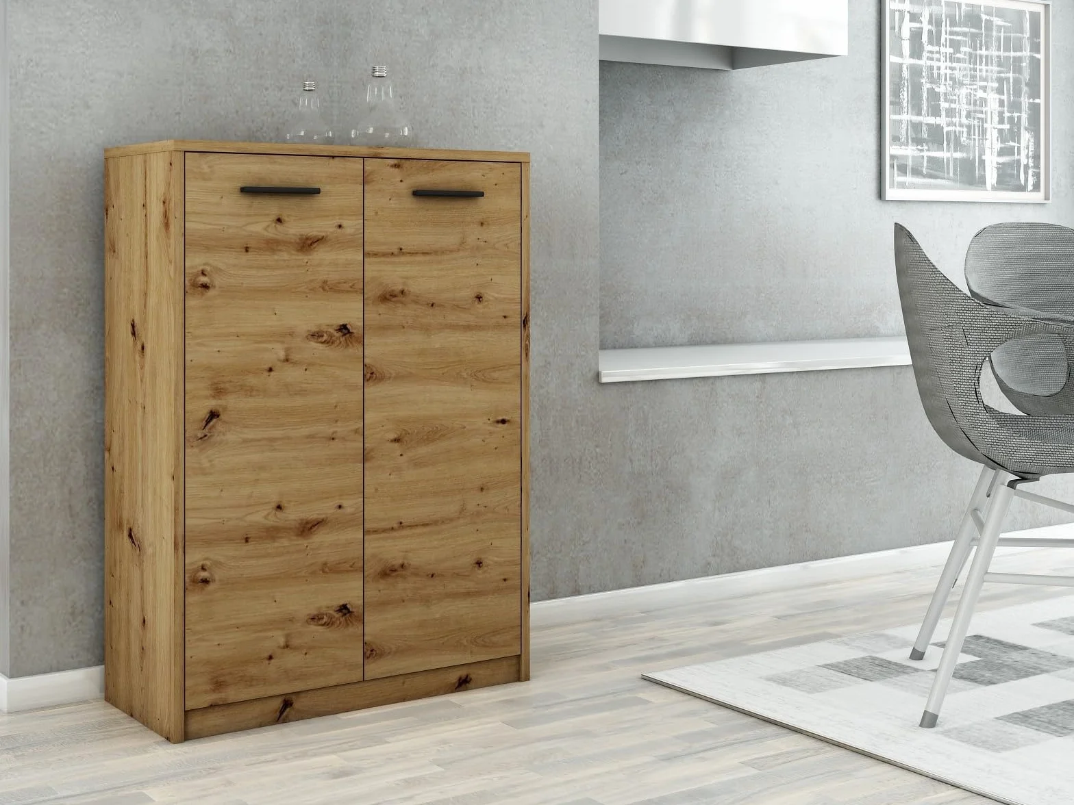 MATKAM Cajonera de Oficina 2D2P de 2 Puertas, h/h 108 x 77 x 35 cm, con Dos baldas Interiores (separadas 31,7 cm, aptas para una Carpeta estándar), Tiradores de Aspecto metálico (Roble Artisan)