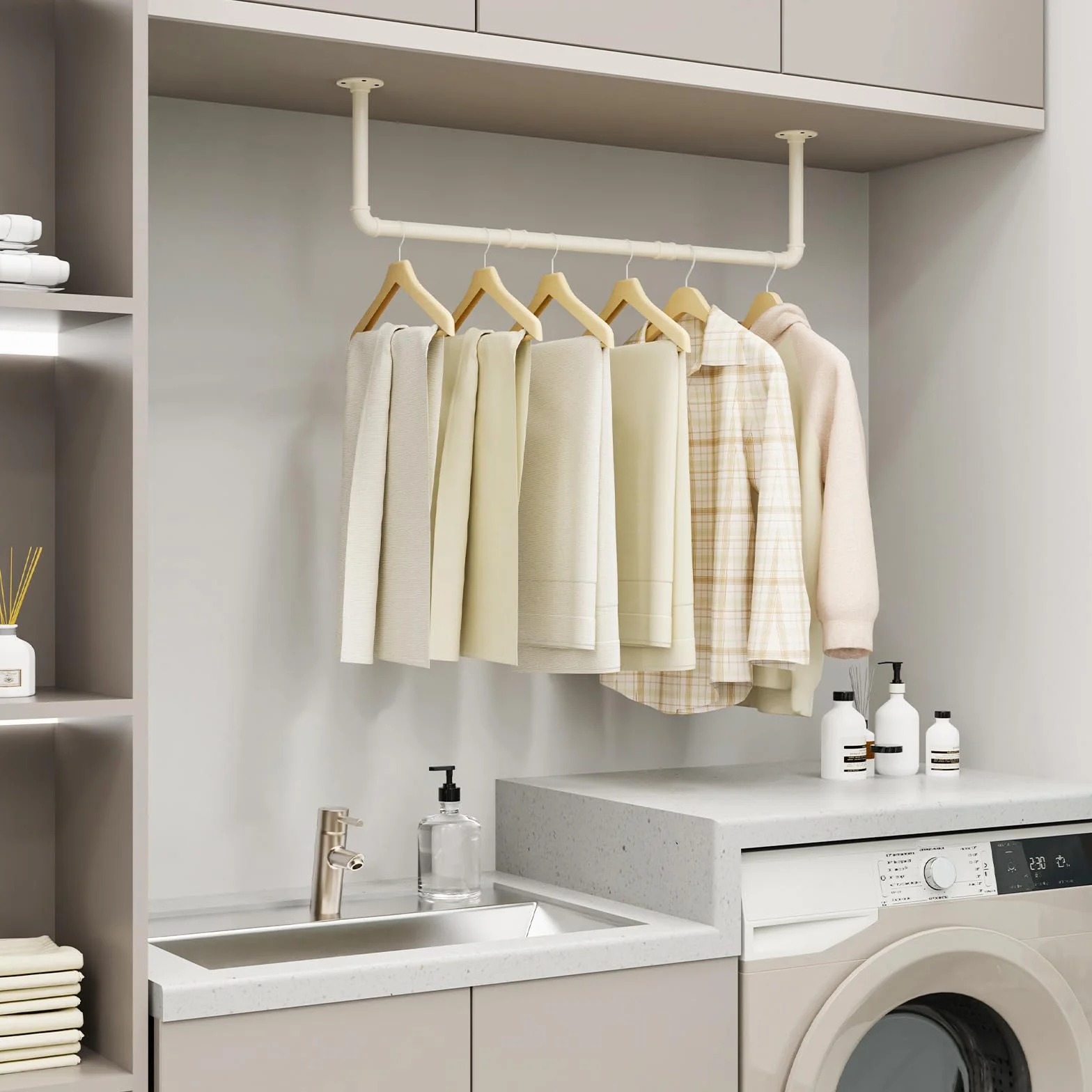 Perchero de Pared Industrial 100cm Barra para Ropa Metal, Beige