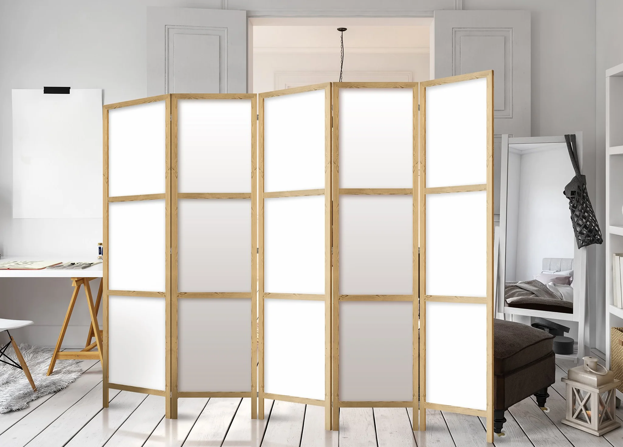murando - Biombo Clásico XXL 225x171 cm - 5 Paneles Lienzo de Tejido no Tejido Tela sintética Separador Madera Design de Moda Hecho a Mano Deco Home Office Japón p-A-0009-z-c