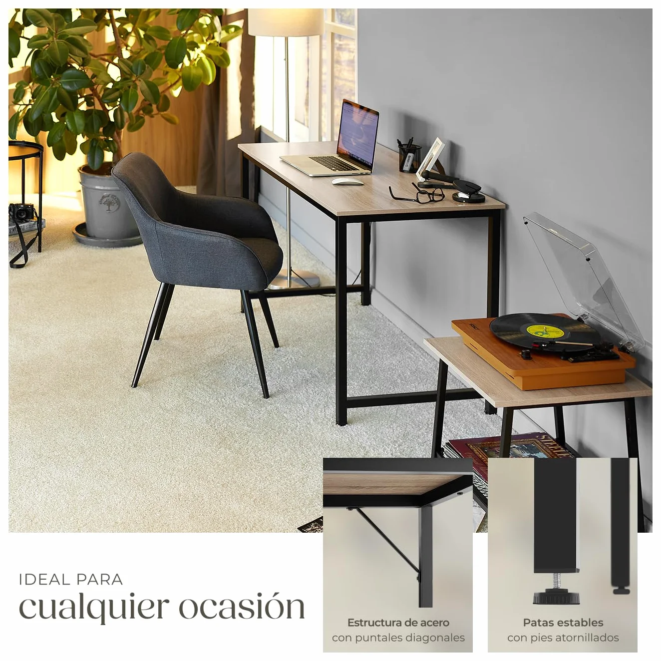 Tectake Mesa Escritorio de Madera Roble Sonoma Industrial 60x120x75.5 cm Oficina