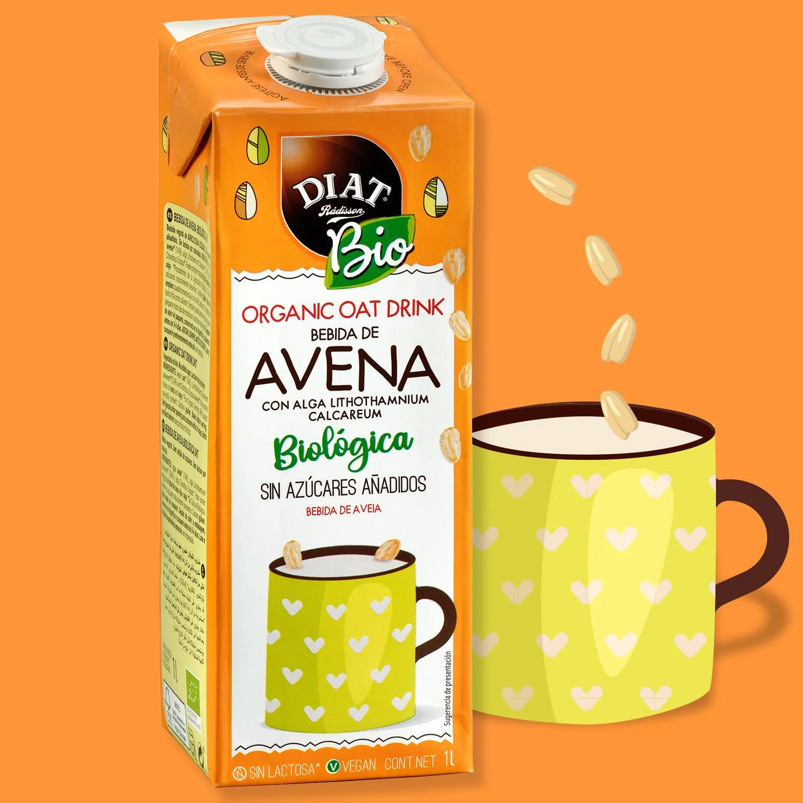Bebida de Avena con Calcio Bio DIAT Radisson, Ecológica, Sin Azúcar Añadido, Baja en Grasas Saturadas, Sin Lactosa, Vegana
