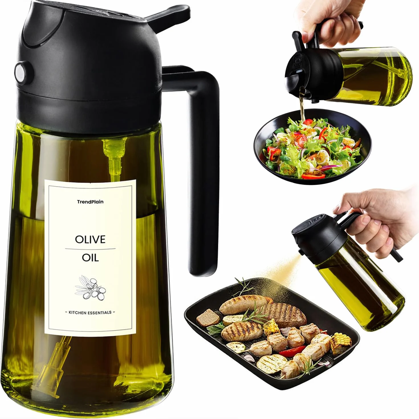 TrendPlain Pulverizador Aceite Spray 470ml 2 en 1 Aceite Cocina Freidora de Aire