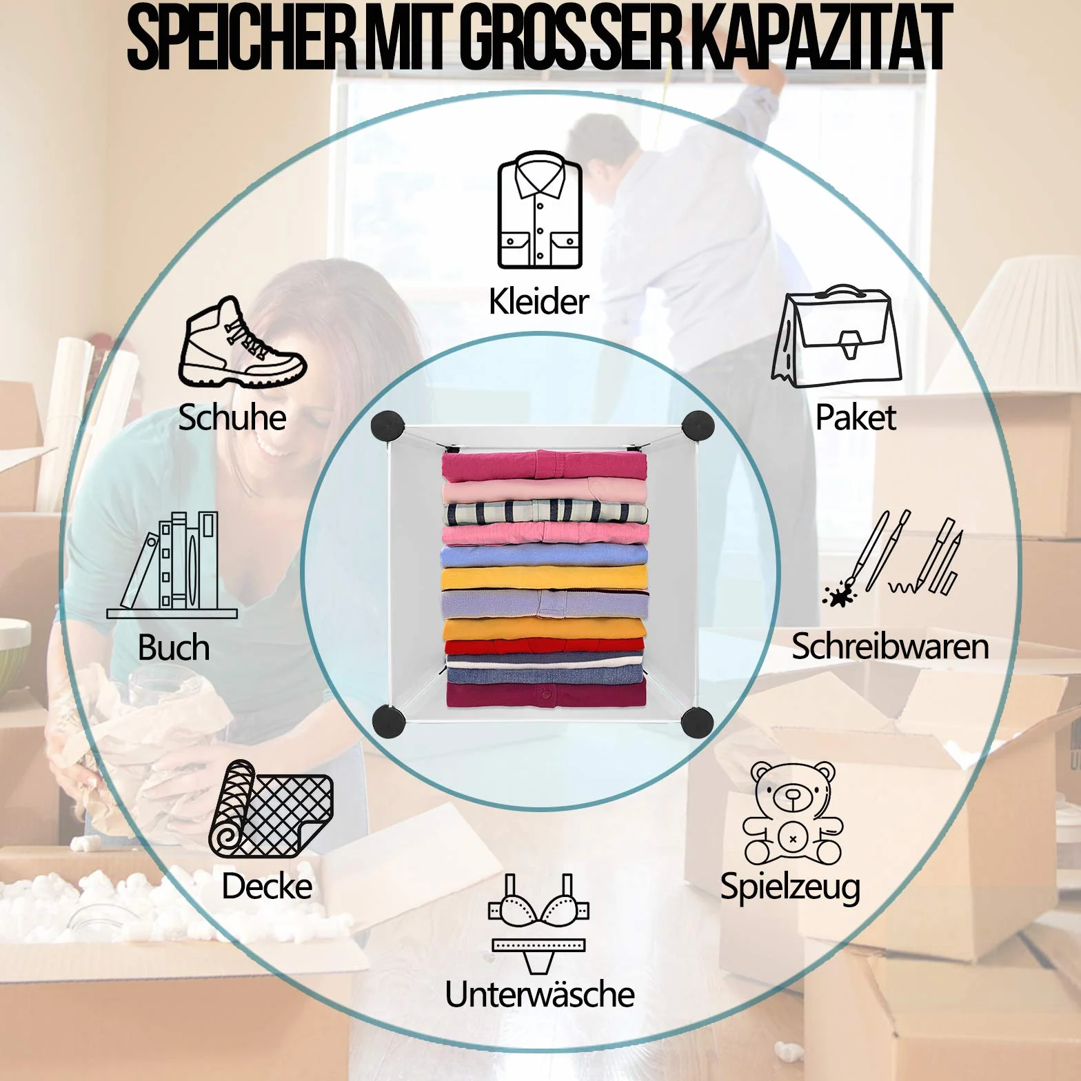 YUENFONG Sistema de estanterías para armario de 6 cubos PP, con puertas, para libros, ropa, juguetes, blanco