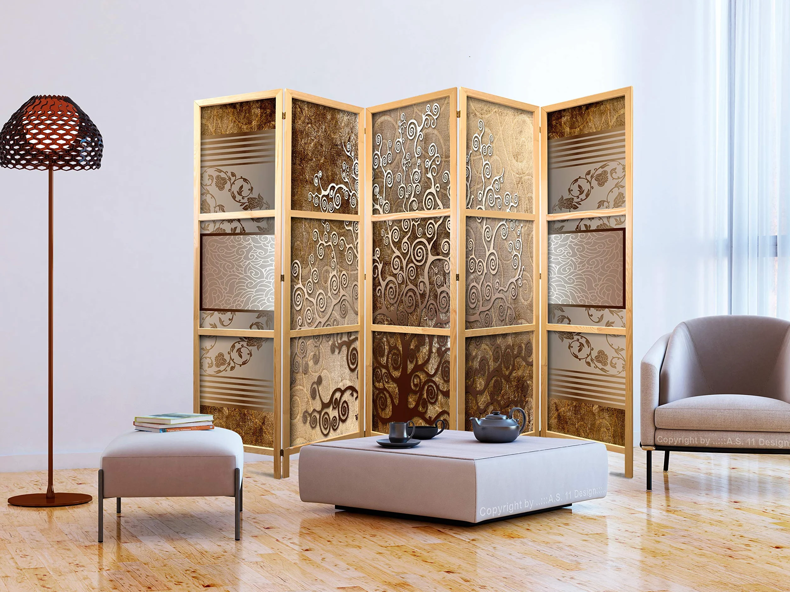 murando - Biombo XXL Arbol Abstractoo 225x171 cm 5 Paneles Lienzo de Tejido no Tejido Tela sintética Separador Madera Design de Moda Hecho a Mano Deco Home Office Japón b-C-0388-z-c