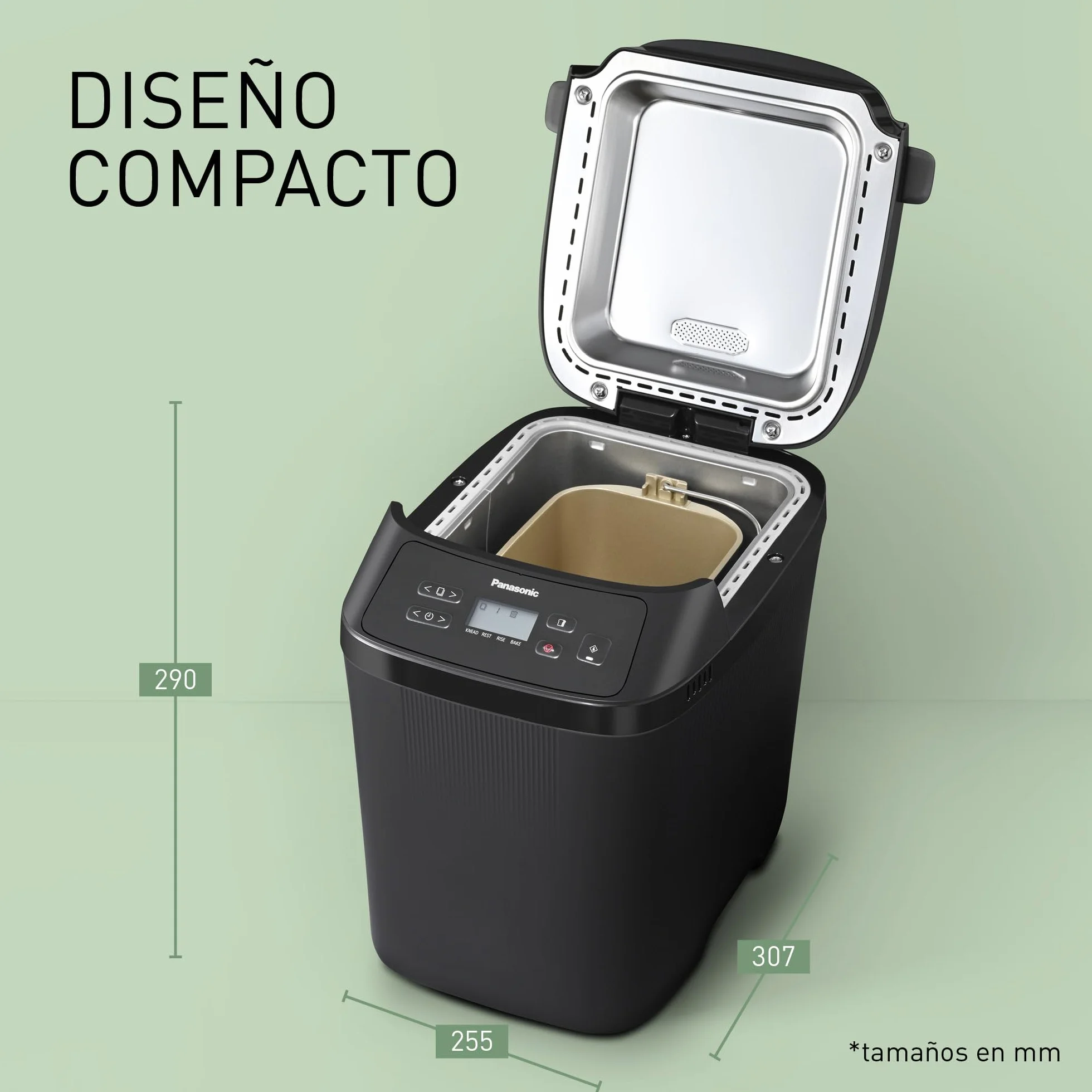 Panasonic SD-PN100KXE Mini Panificadora Automática para Hogares Pequeños, 4 Programas Sin Gluten, Diseño Compacto, 18 Programas Automáticos, Pantalla LCD, Pan Pequeño 200 o 400g, Negro