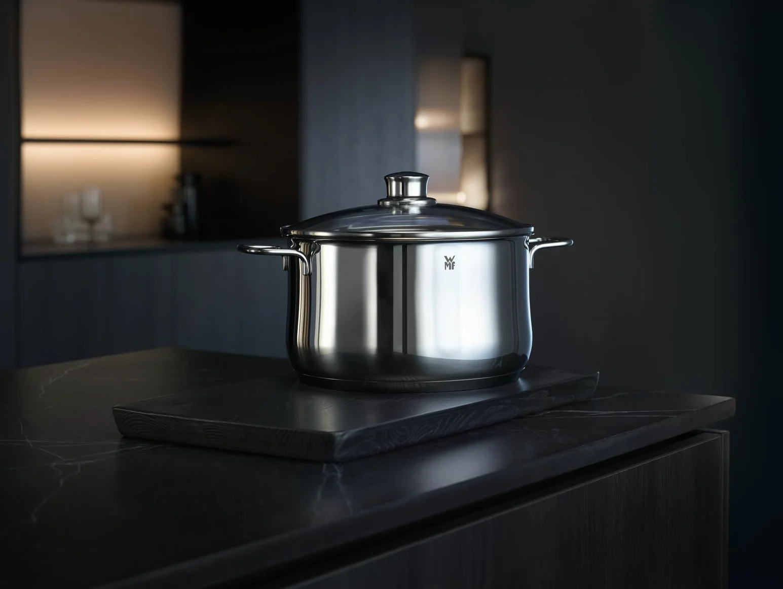 WMF Diadem Plus - Olla Baja 6.5 L Ø24 cm, Acero Inoxidable Cromargan, con Tapa de Cristal