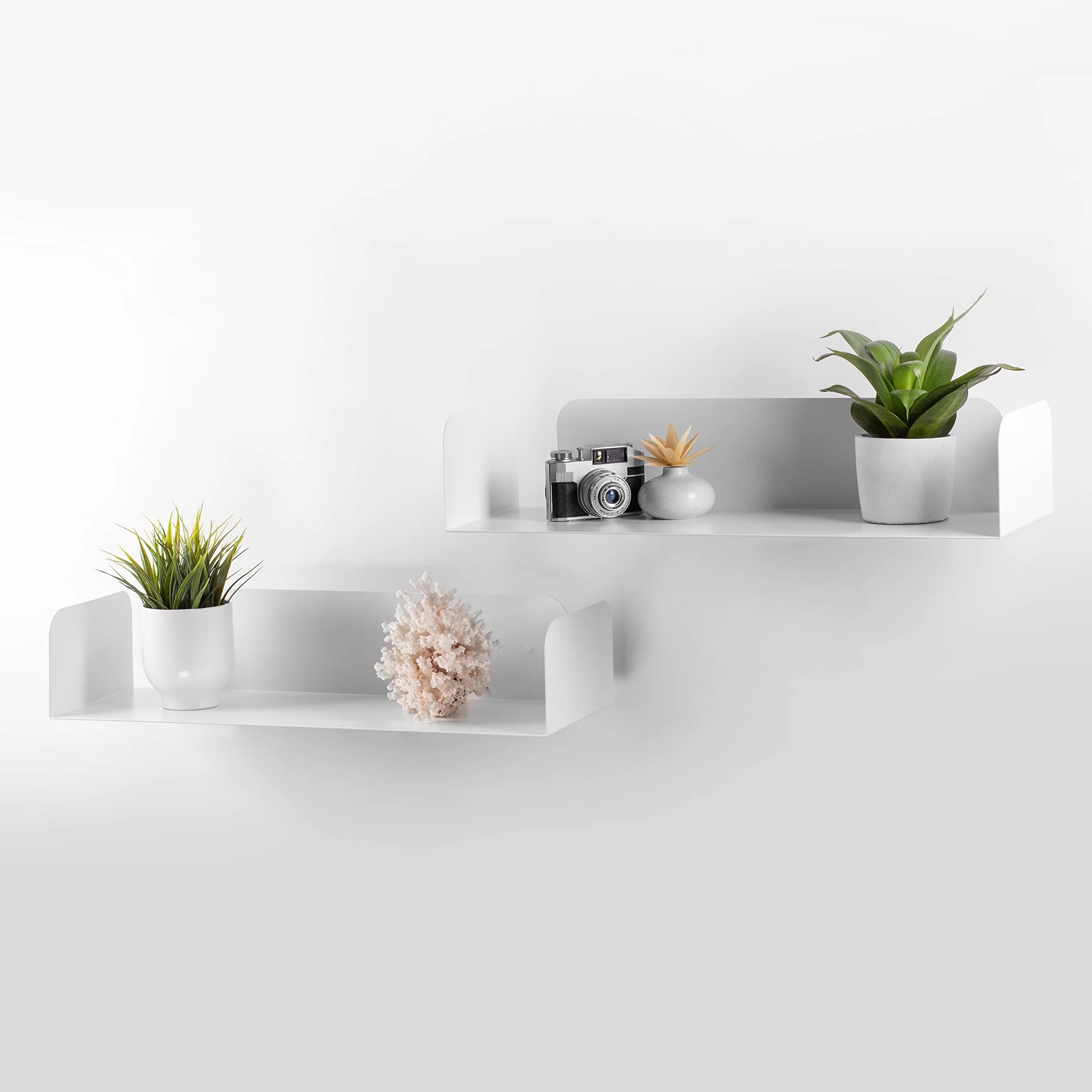 D-Segno Office Design Moderna Estantería Pared de Metal 200 × 600/400 × 120 mm 2 Unidades Blanco