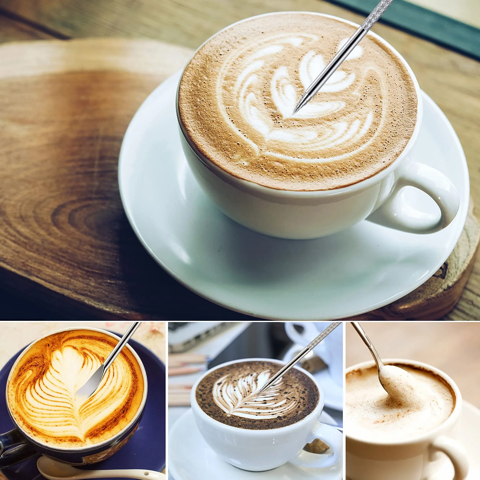 Jarra de espuma de leche de acero inoxidable de 350 ml con pluma de decoración, taza de espumador de café, leche, capuchino, latte, art barista, jarras de vapor-plateado