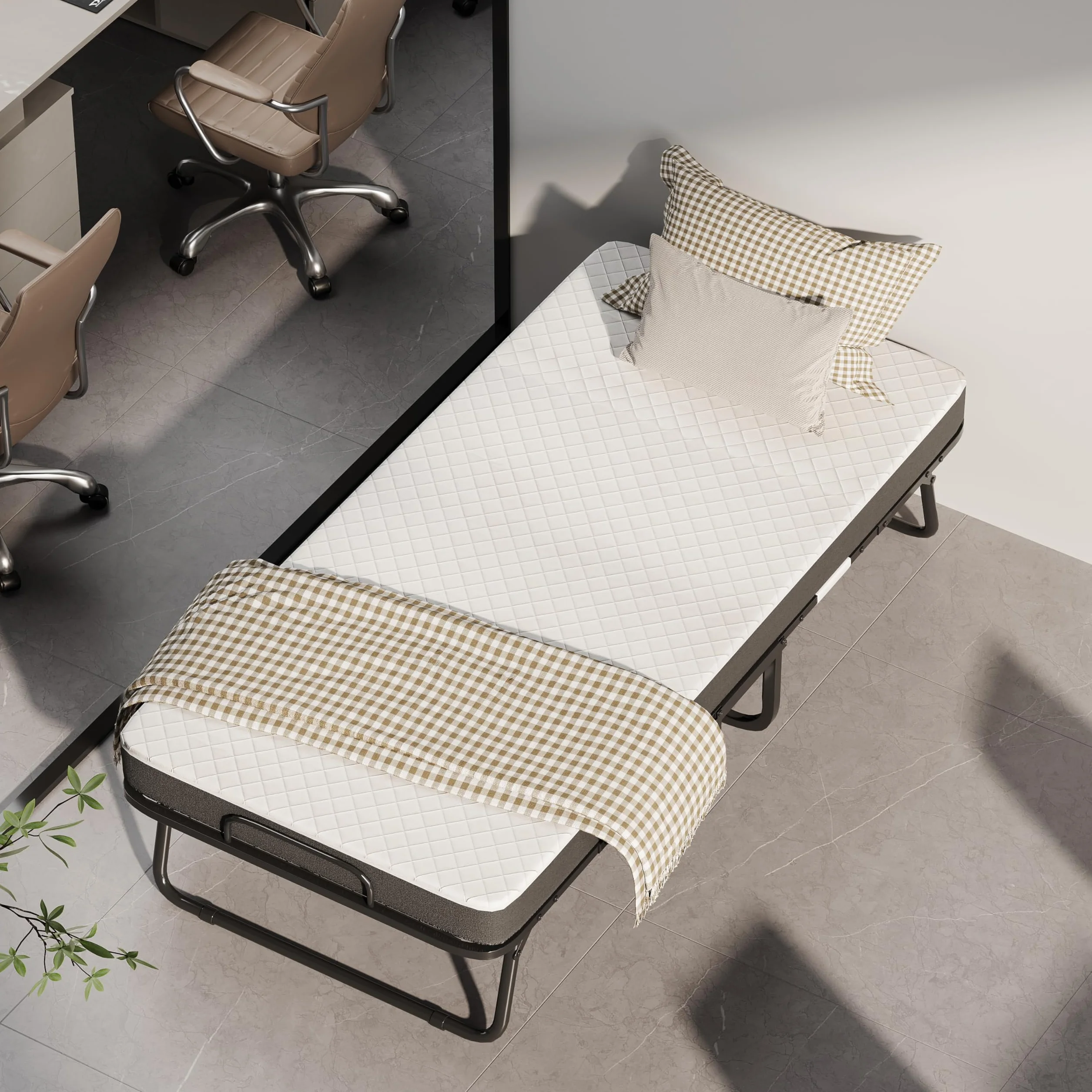 Cama plegable para adultos, 80 x 190 cm, cama plegable para adultos, con colchón de espuma de 13 cm, cama supletoria plegable con 4 ruedas y somier de láminas de metal para invitados, carga 200 kg