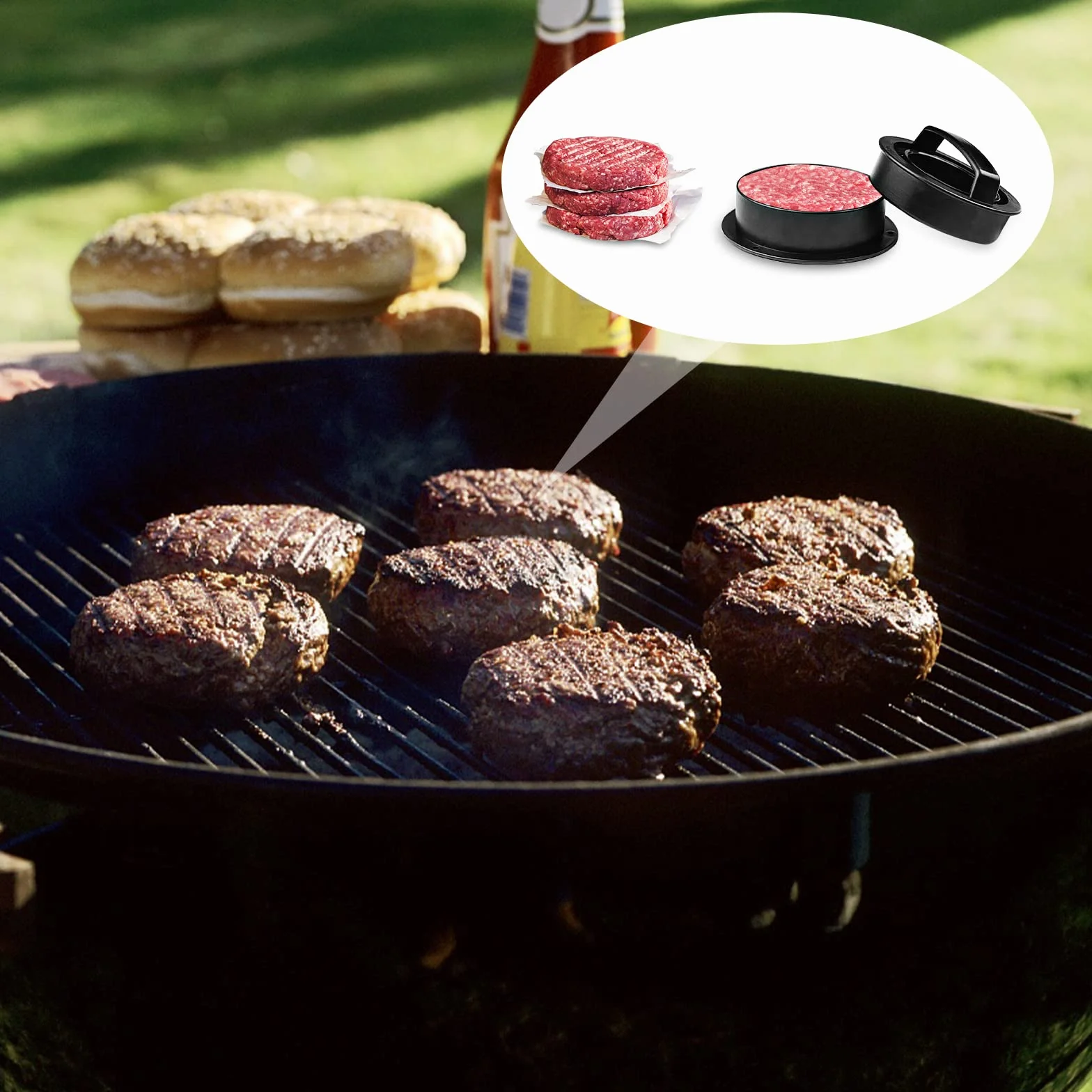 Newpop Prensa de Hamburguesa 3 en 1 Antiadherente, Molde con Mango ABS para Prensar Carne, Empanadas, Barbacoa