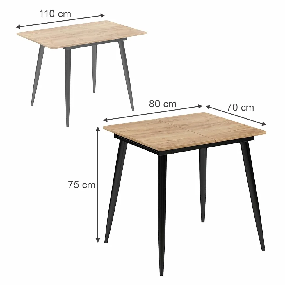 Vicco Mesa de Comedor Beaver, Goldkraft Roble/Negro, 80 x 70 cm Extensible, para Uso Flexible como Mesa de Comedor o de Trabajo