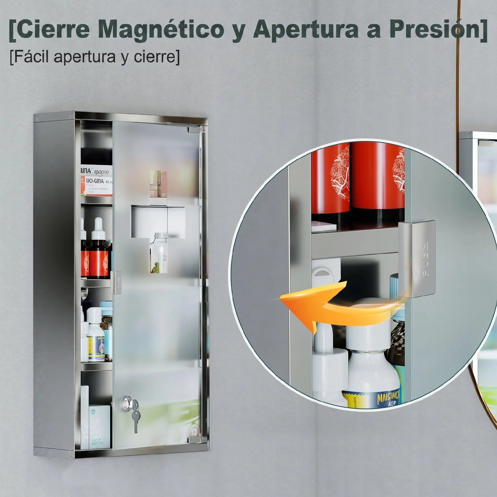 HOMCOM Armario de Medicinas Botiquín Acero INOX 4 Estantes Colgante Pared con Cerradura