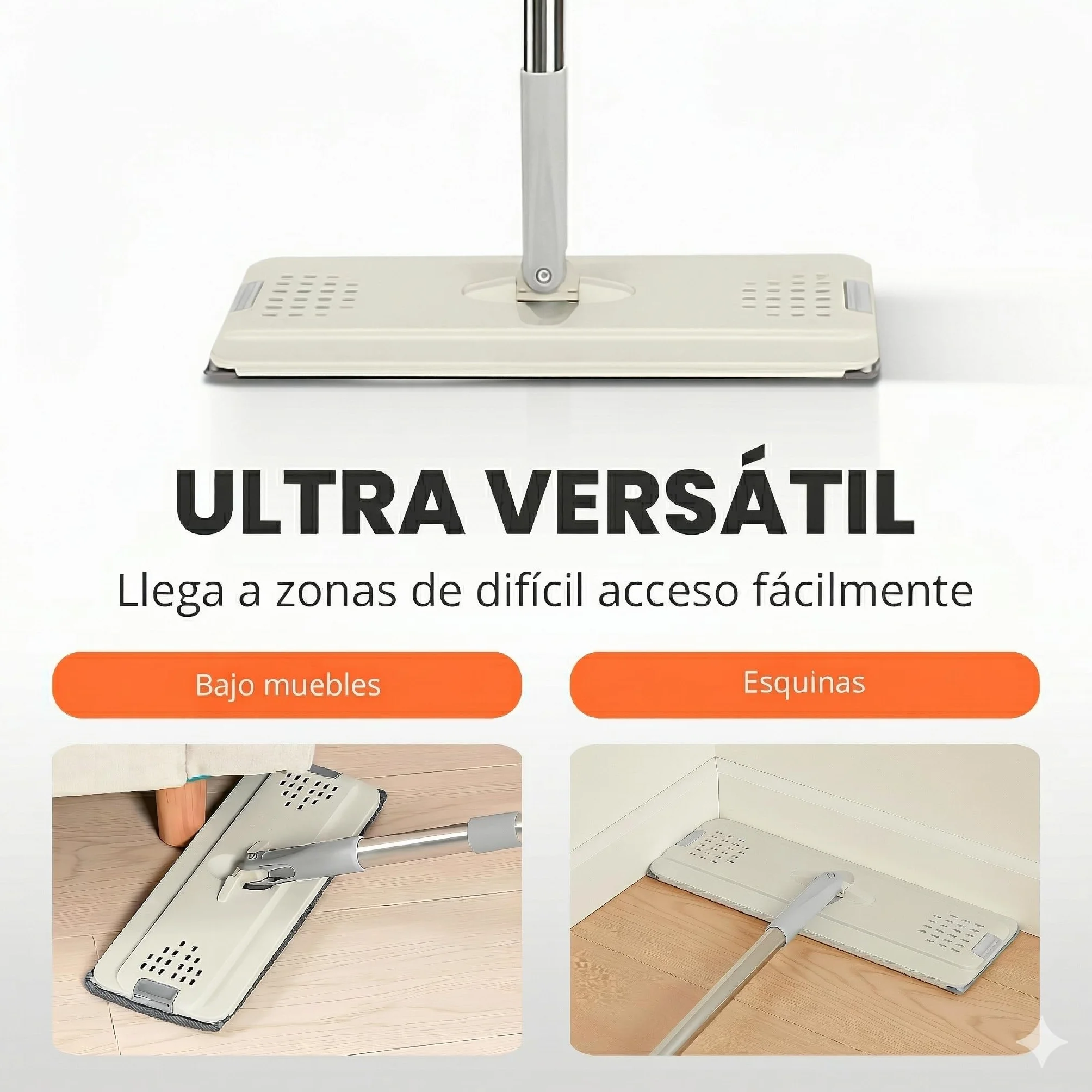 JUPPLIES Mopa Fregona con Cubo Escurridor Doble Compartimento 7,5 L Sistema Giratorio Mango Telescópico Recambios Microfibra Blanco 6 Recambios
