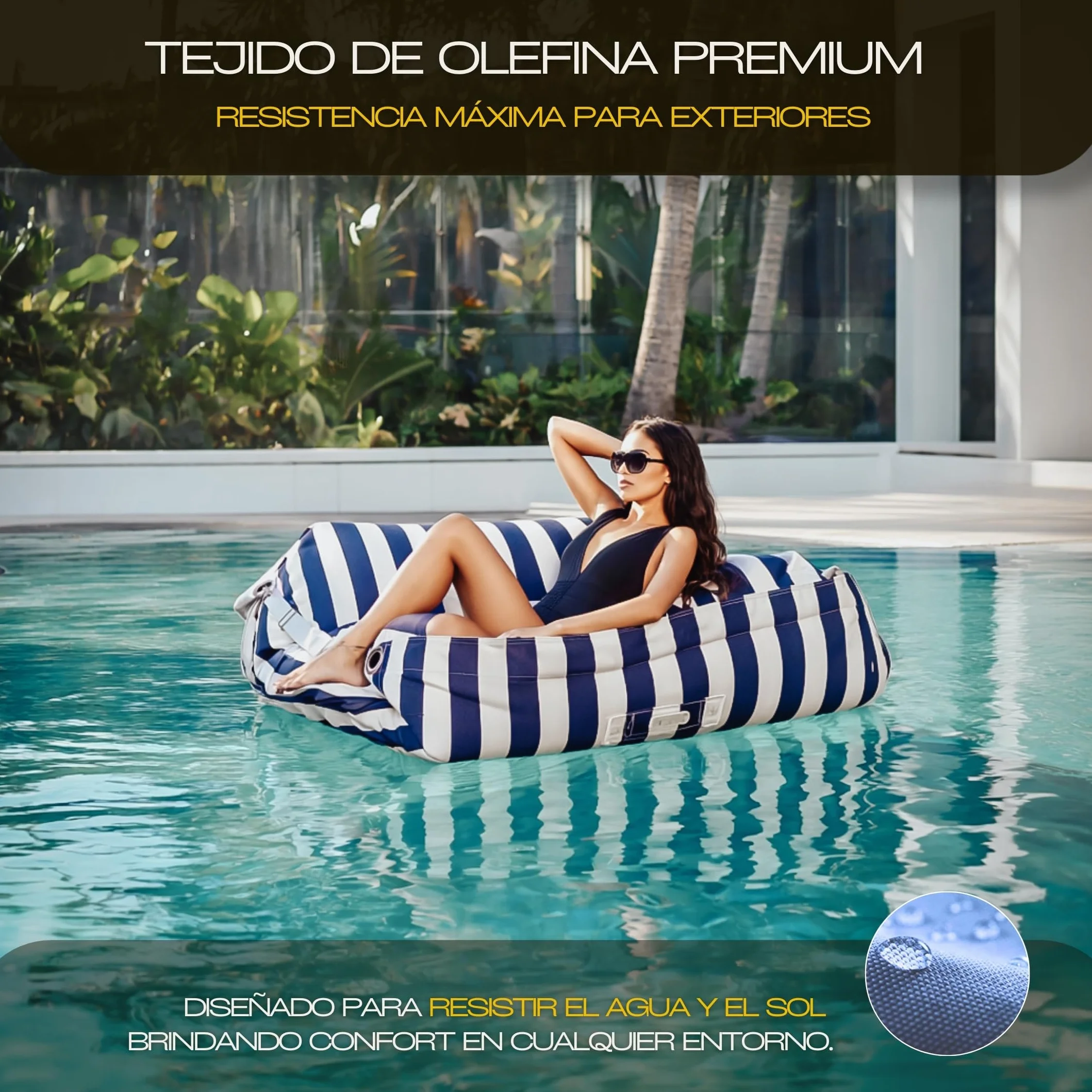 Aiire Puff Exterior de Lujo XXL - [180x140 cm] Puf Gigante con Relleno Incluido en Olefina Premium - Moderno Bean Bag para Piscina, Jardín o Terraza - Sofa de Suelo Interior o Exterior Gris