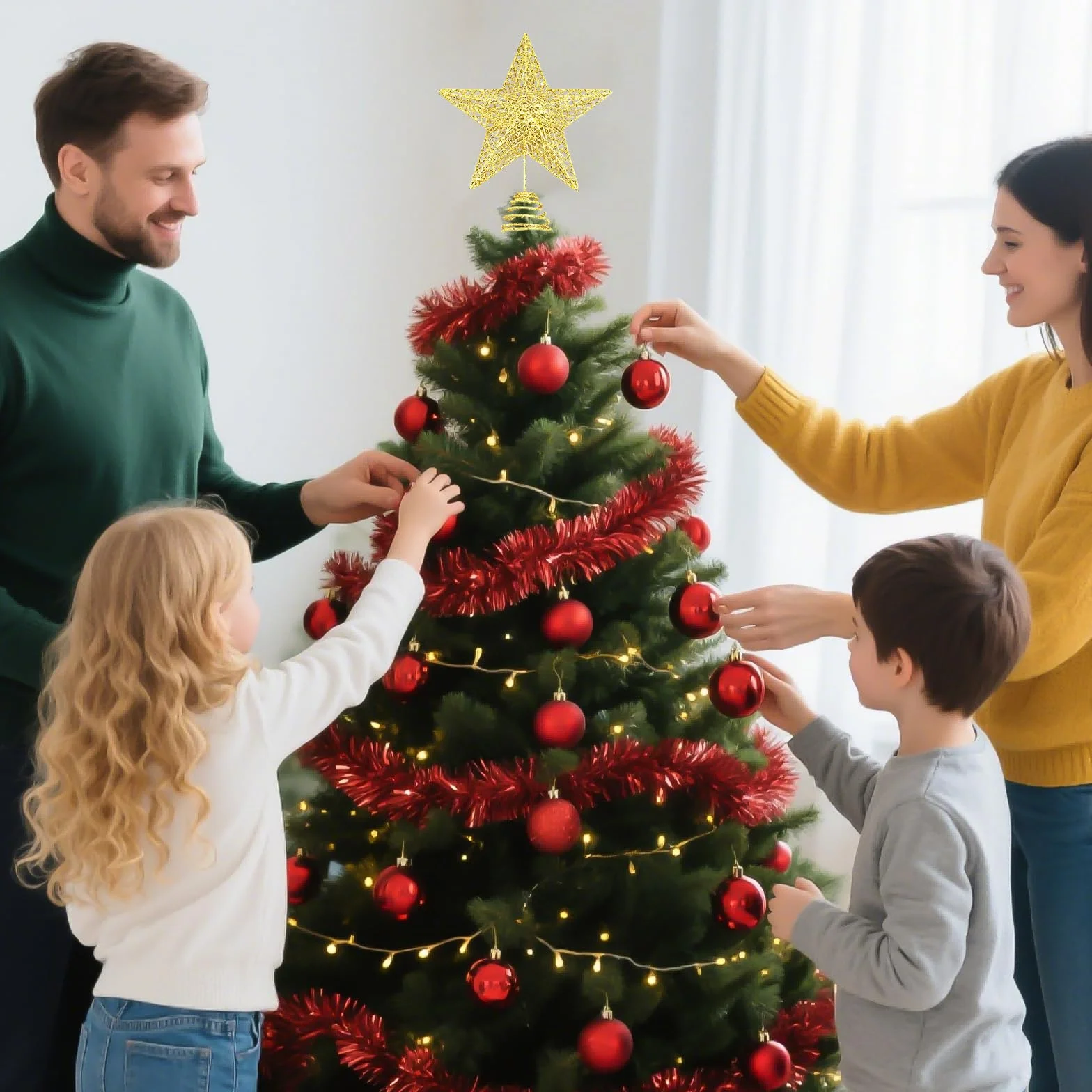 Estrella Arbol de Navidad Dorada, Grande Metal Brillante Estrella para Arbol de Navidad, Purpurina 20 cm Oro Estrellas Decoración Arbol de Navideño, Adorno Navideña para el Hogar