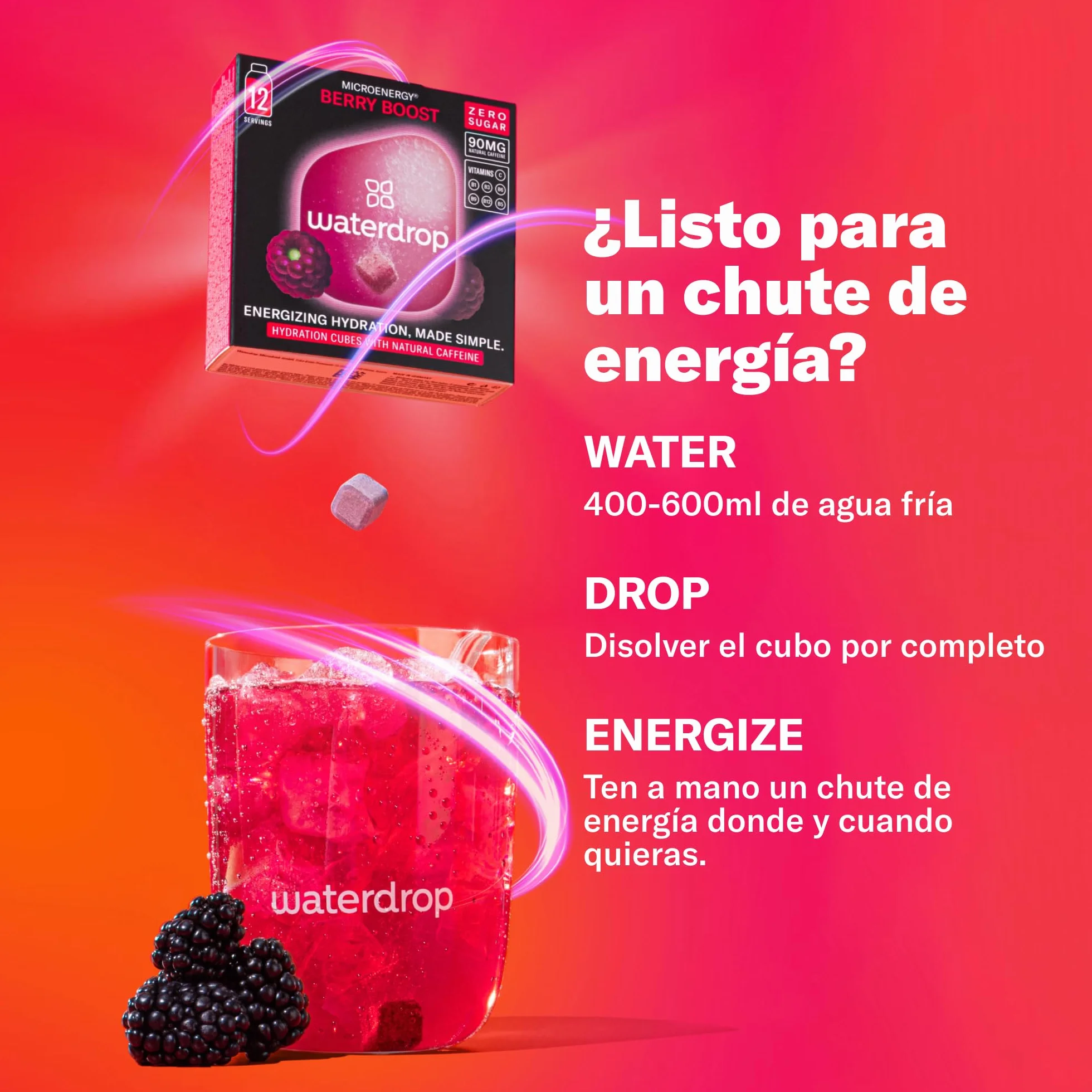 Waterdrop Microdrink Energy Drink 90mg Cafeína Vitaminas 36 Pastillas Saborizantes Sin Azúcar