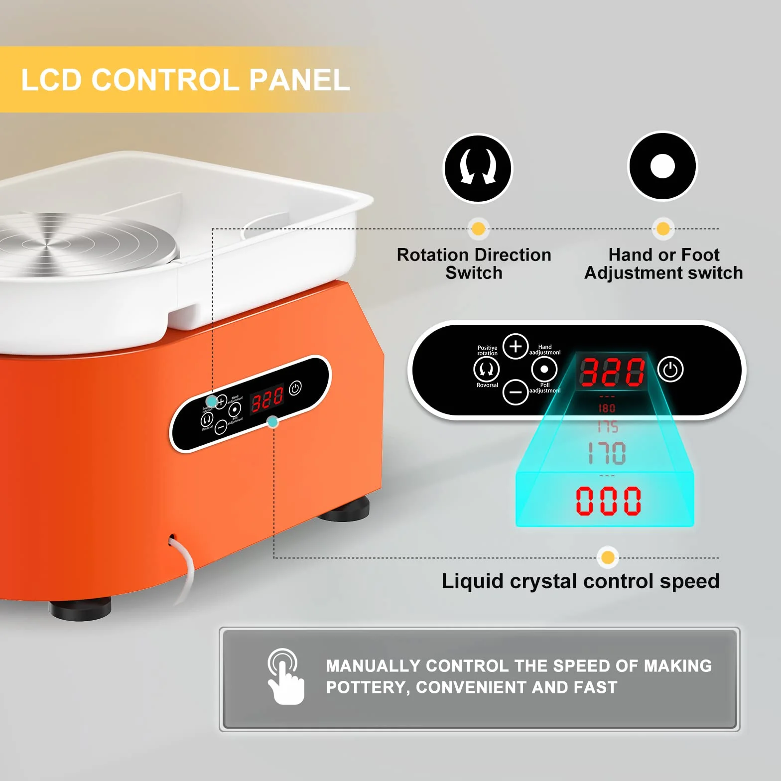 350W Rueda de Cerámica Eléctrica con Pantalla LCD 25CM Máquina Cerámica para Bricolaje de Cerámica Pottery Wheel Machine con Kit