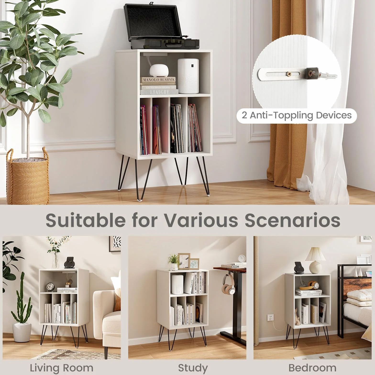 GIANTEX Soporte para Tocadiscos Mueble para Vinilos 48x40x88 cm Blanco