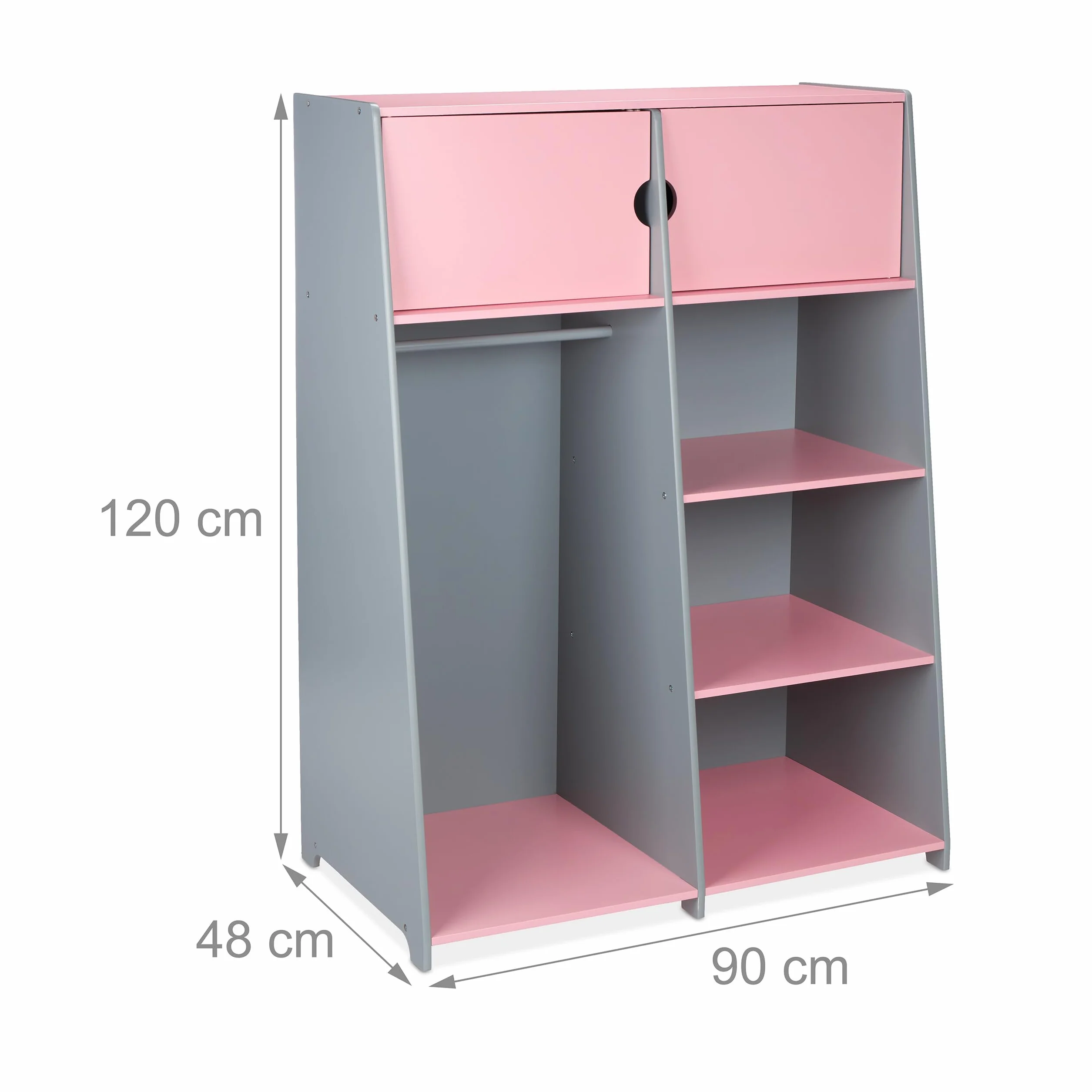 Relaxdays Armario Ropero Infantil con Cajones 120x90x48 cm MDF Gris y Rosa