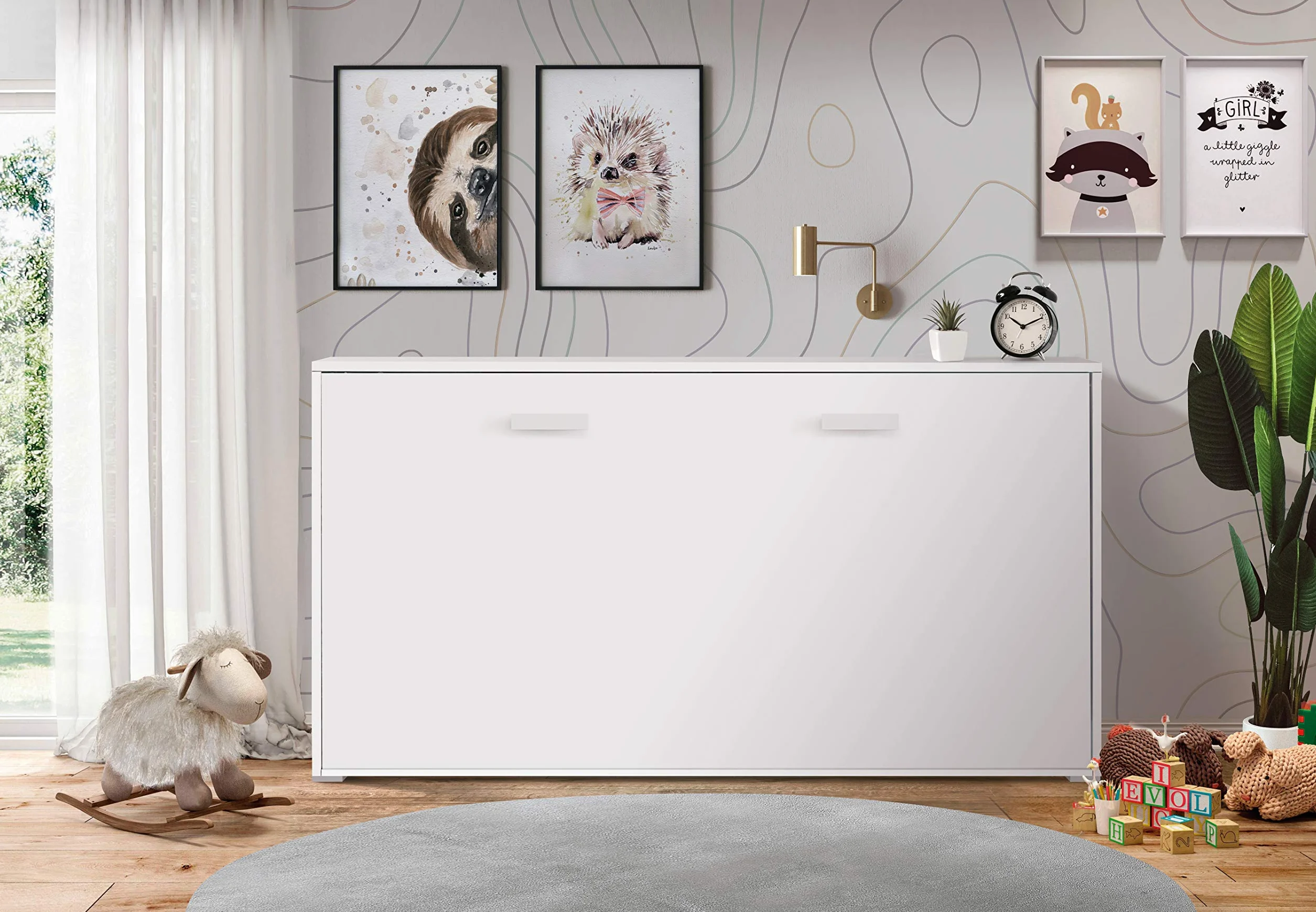 Cama Abatible Horizontal Plegable de Pared de 90x190 Color Blanco