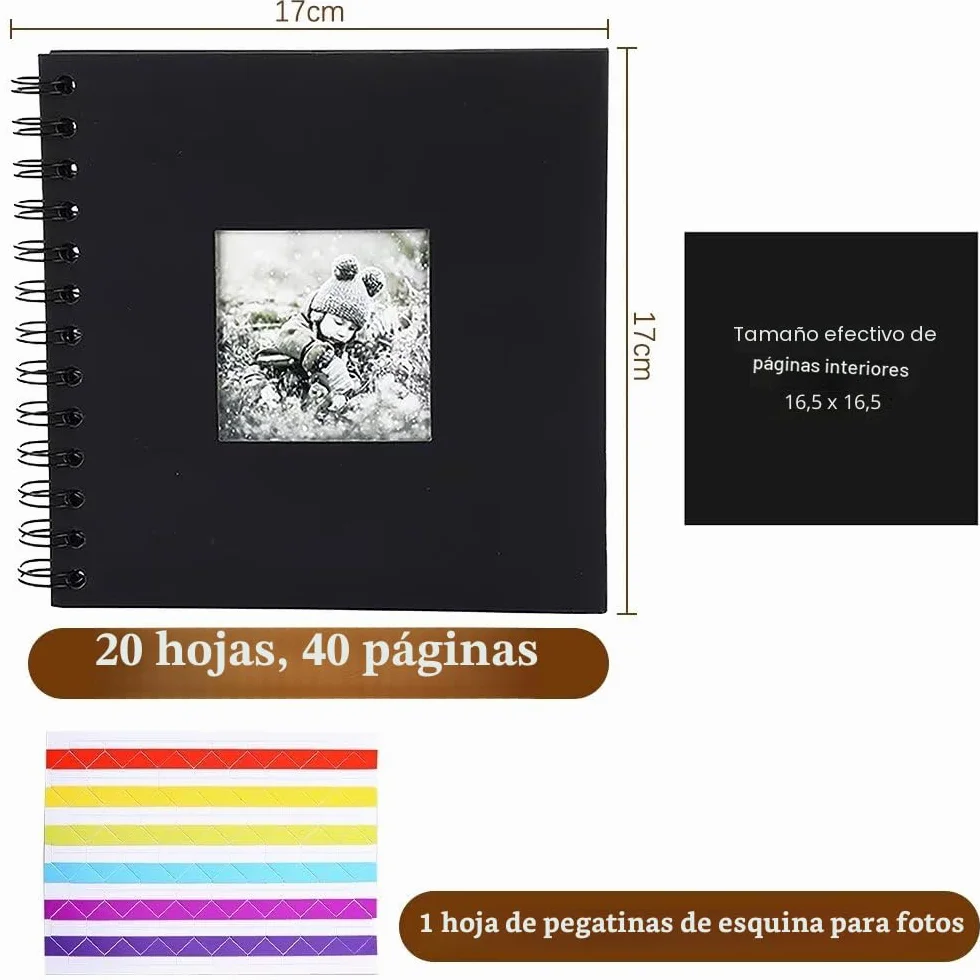 Álbum de fotos para personalizar, 165x165 mm, 20 hojas, páginas negras, libro de recortes para bebé, familia, aniversario, cumpleaños, Día de San