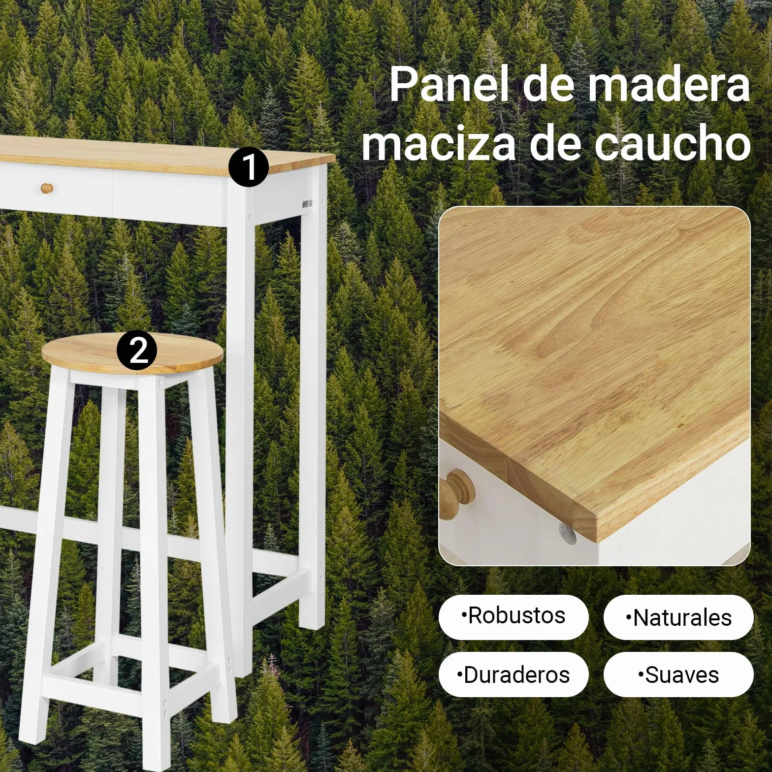 SoBuy Juego de Mesa Alta para Comedor, Conjunto de Bar con 2 Taburetes, Mesa de Cocina Moderna Ideal para Espacios Reducidos FWT50-WN