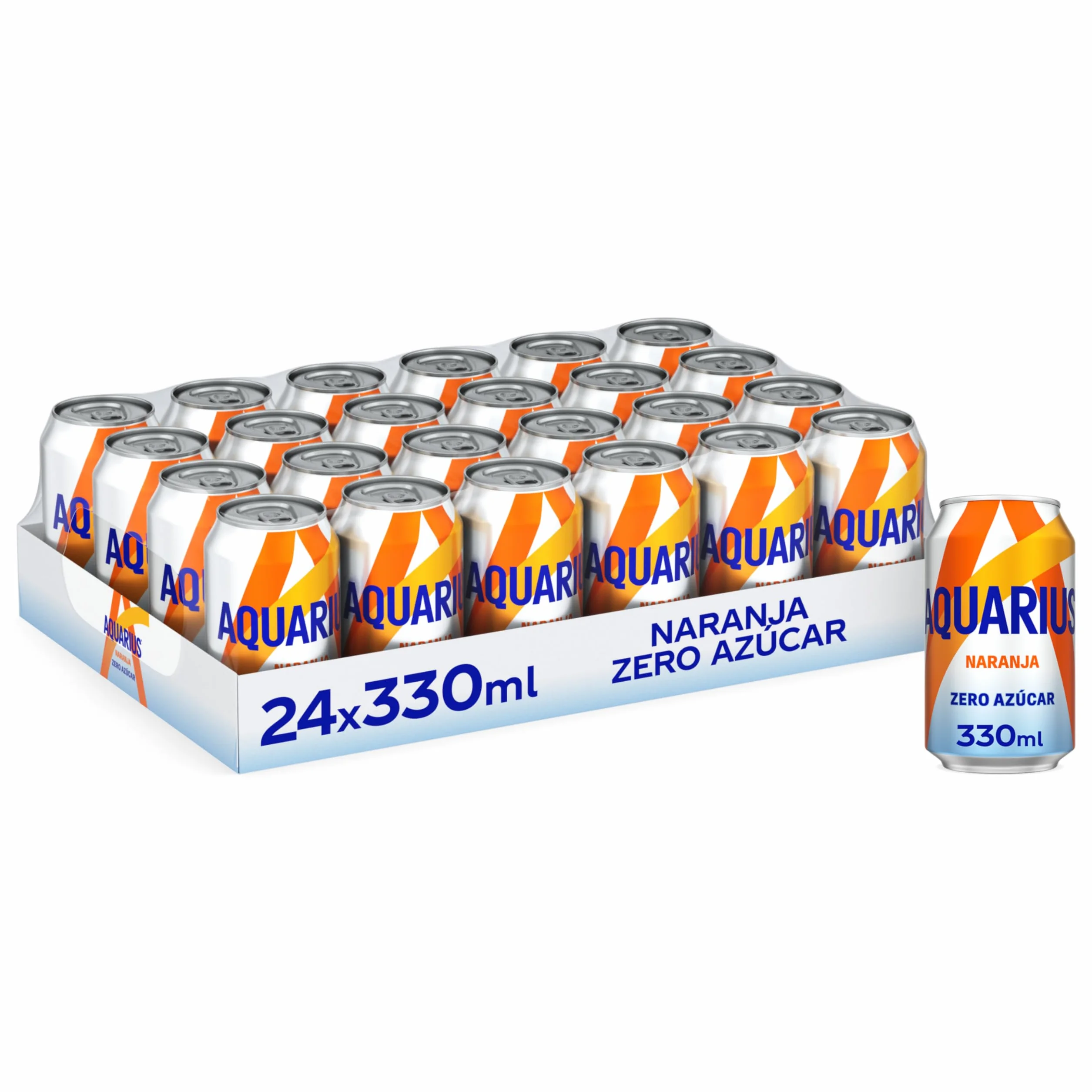 AQUARIUS Naranja Zero Azúcar Bebida Hidratante con Sales Minerales Pack 24 Latas 330 ml