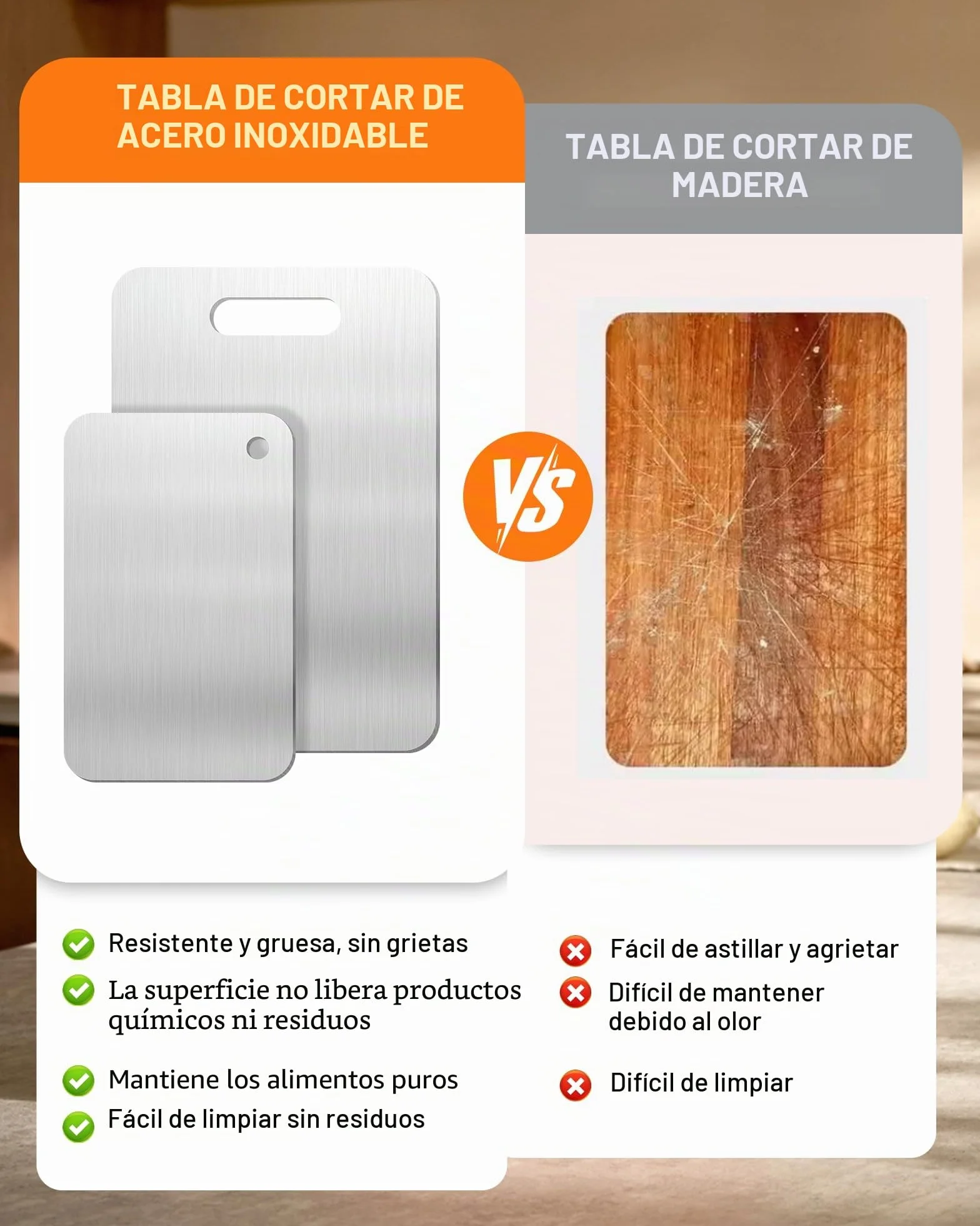Set de 2 tablas de cortar de acero inoxidable – Tabla de cortar acero inoxidable de doble cara, ideal como tabla cortar cocina para carne, pan, gran superficie de corte (34 × 23 cm + 25 × 15 cm)