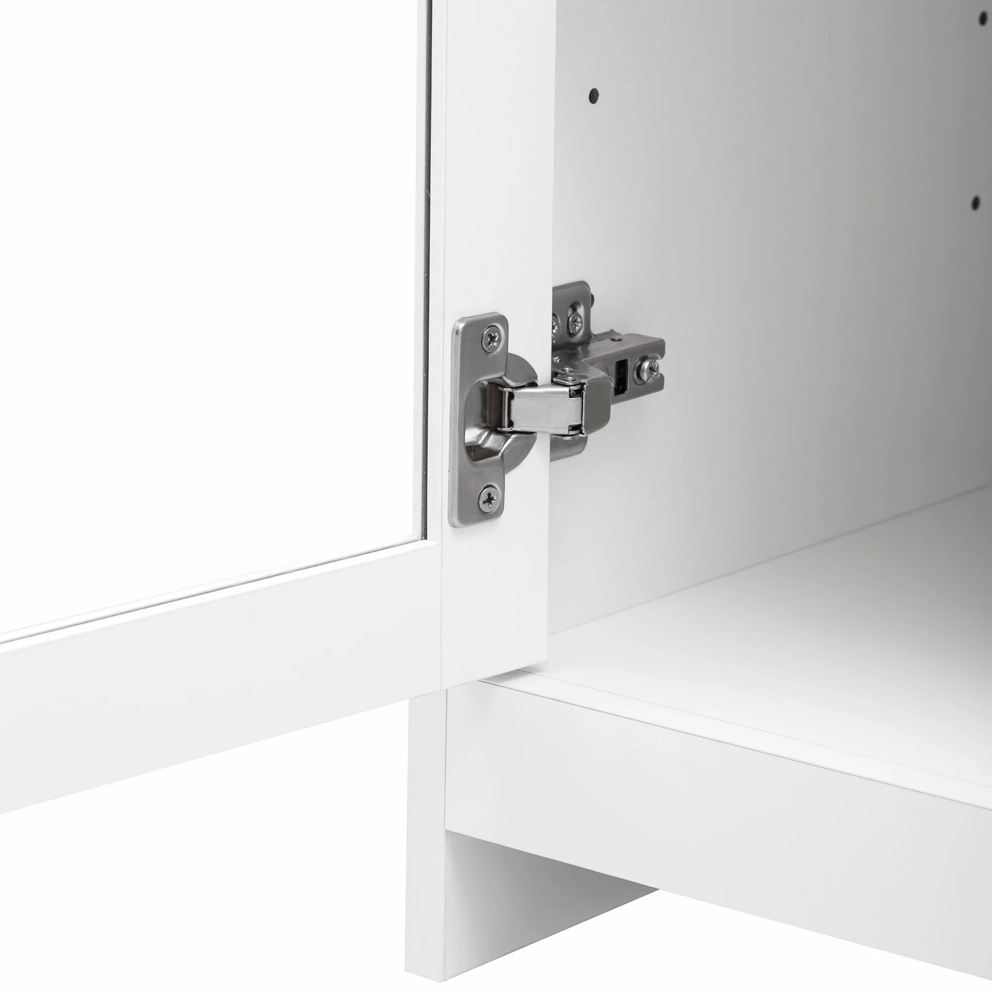 Azkoeesy Aparador Blanco con Puertas de Cristal y 2 Cajón - 120x37x80 cm, Mueble Multifuncional (Cocina/Buffet/Archivador) para Sala de Estar y Oficina - Diseño Moderno con Almacenamiento