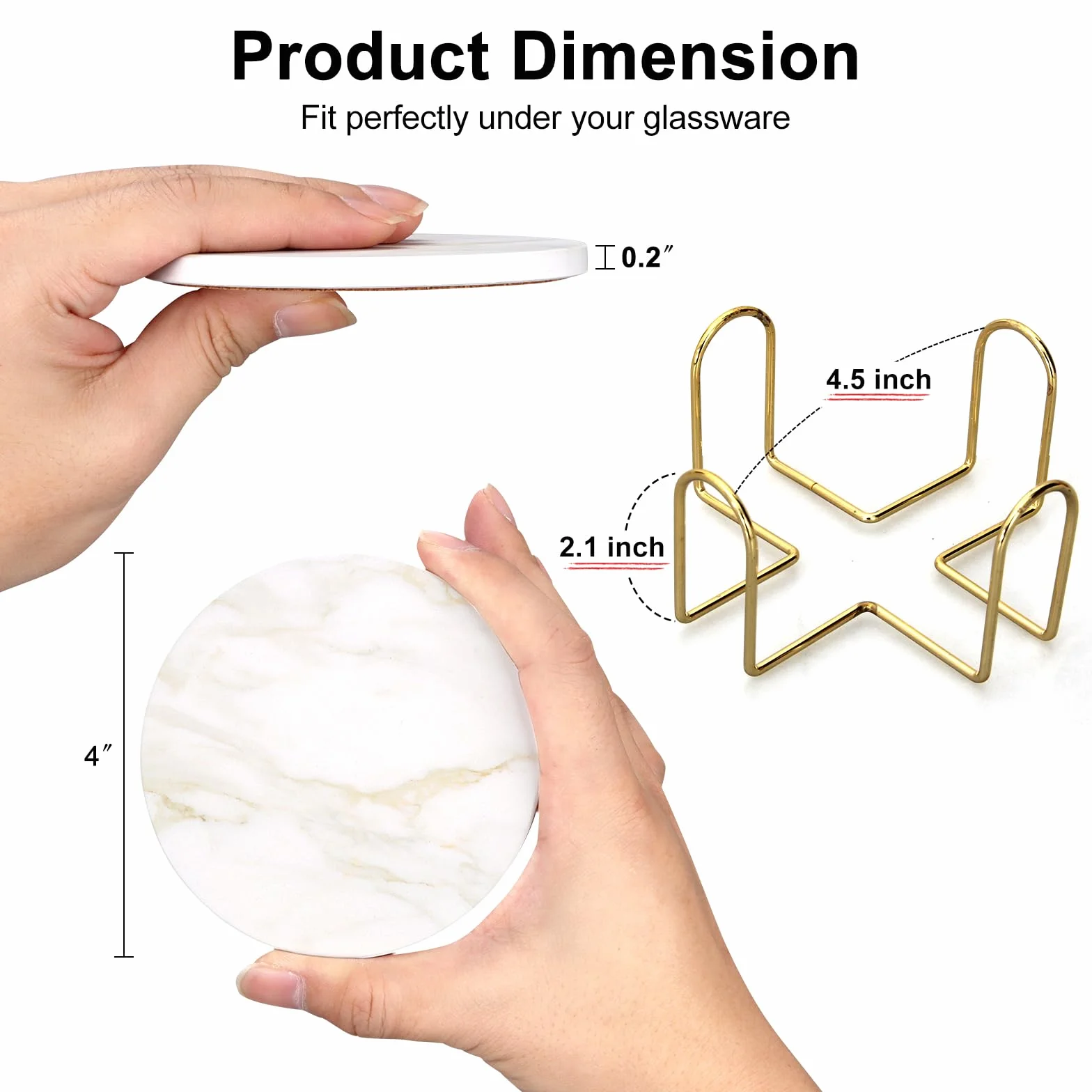 Juego de 6 Posavasos de Cerámica Estilo Mármol Blanco con Soporte