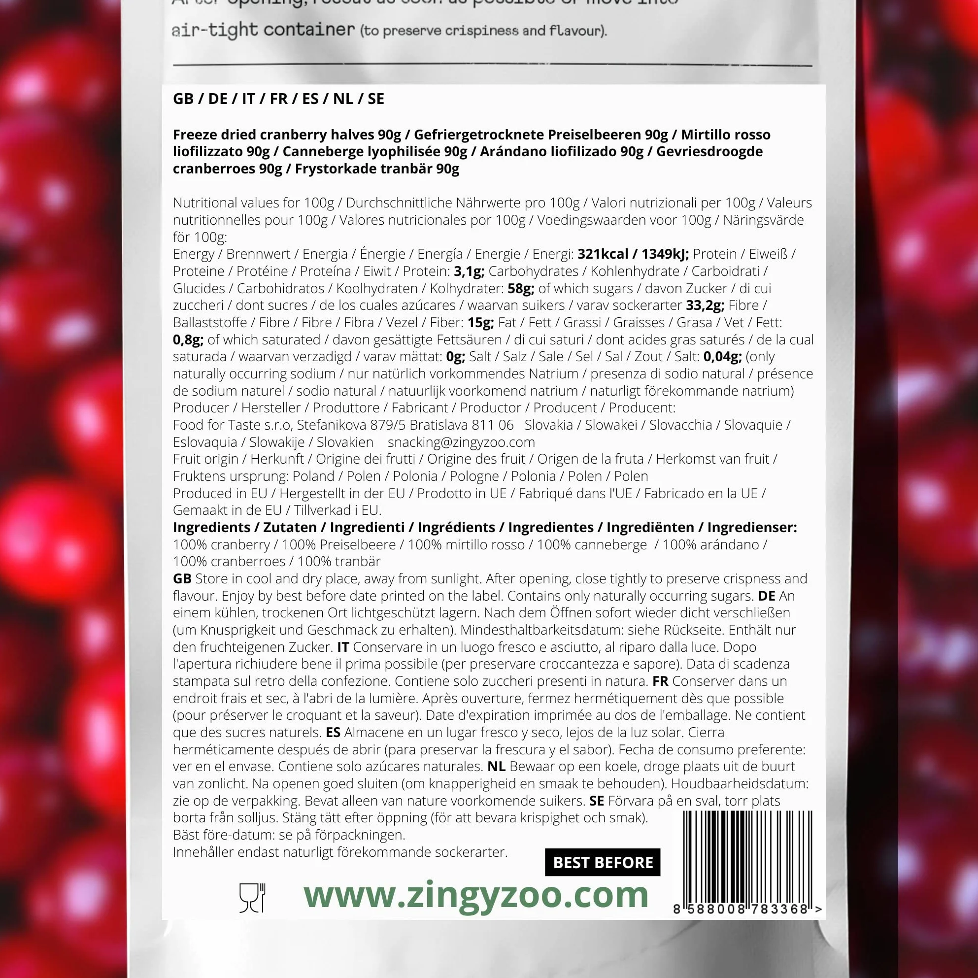 Arandano Rojo Liofilizado 100% Natural Frutas Deshidratadas Cranberry Freeze Dried Fruit ZingyZoo