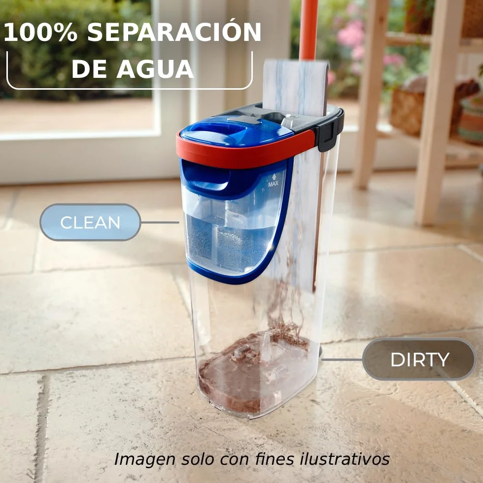Vileda H2Pro Sistema de mopa Plana Agua Limpia y Sucia Separadas Escurrido con una Mano Microfibra