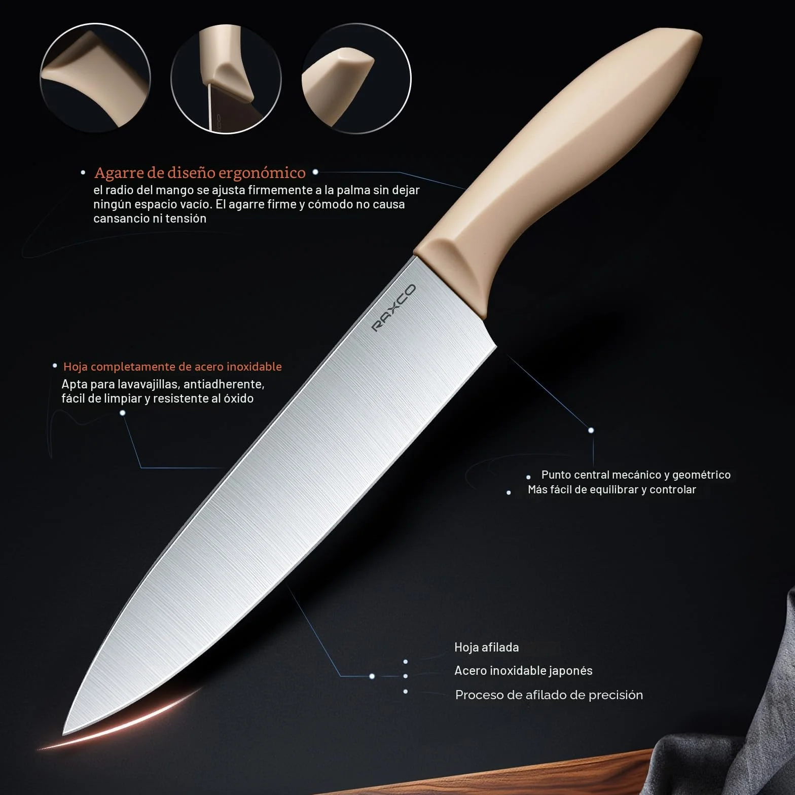RAXCO Juego de cuchillos de cocina de acero inoxidable de 18 piezas con bloque y afilador