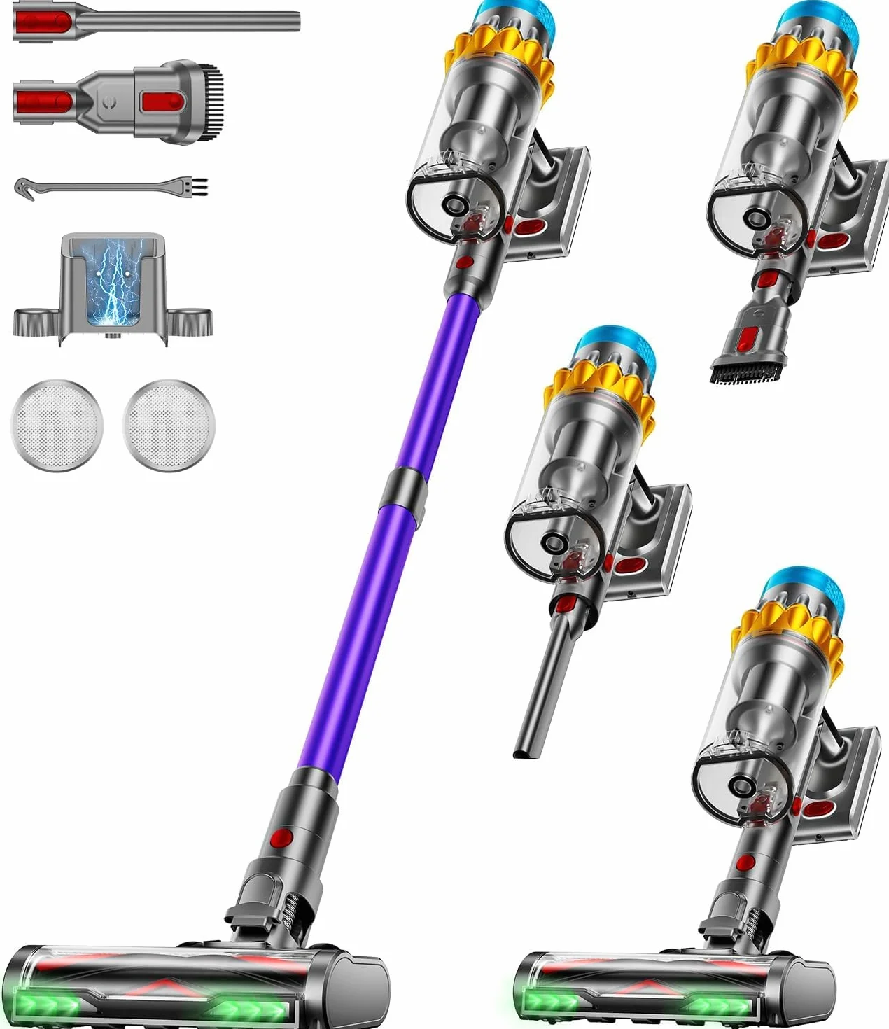 Aspiradora sin Cable 55KPA 650W 70Mins,Escoba Aspiradora sin Cable de 1,8 L, Aspiradora Vertical sin Antienredos/Pantalla LED/Autoportante, Adecuada Para Pelo Demascotas, Alfombras y Suelos de Madera