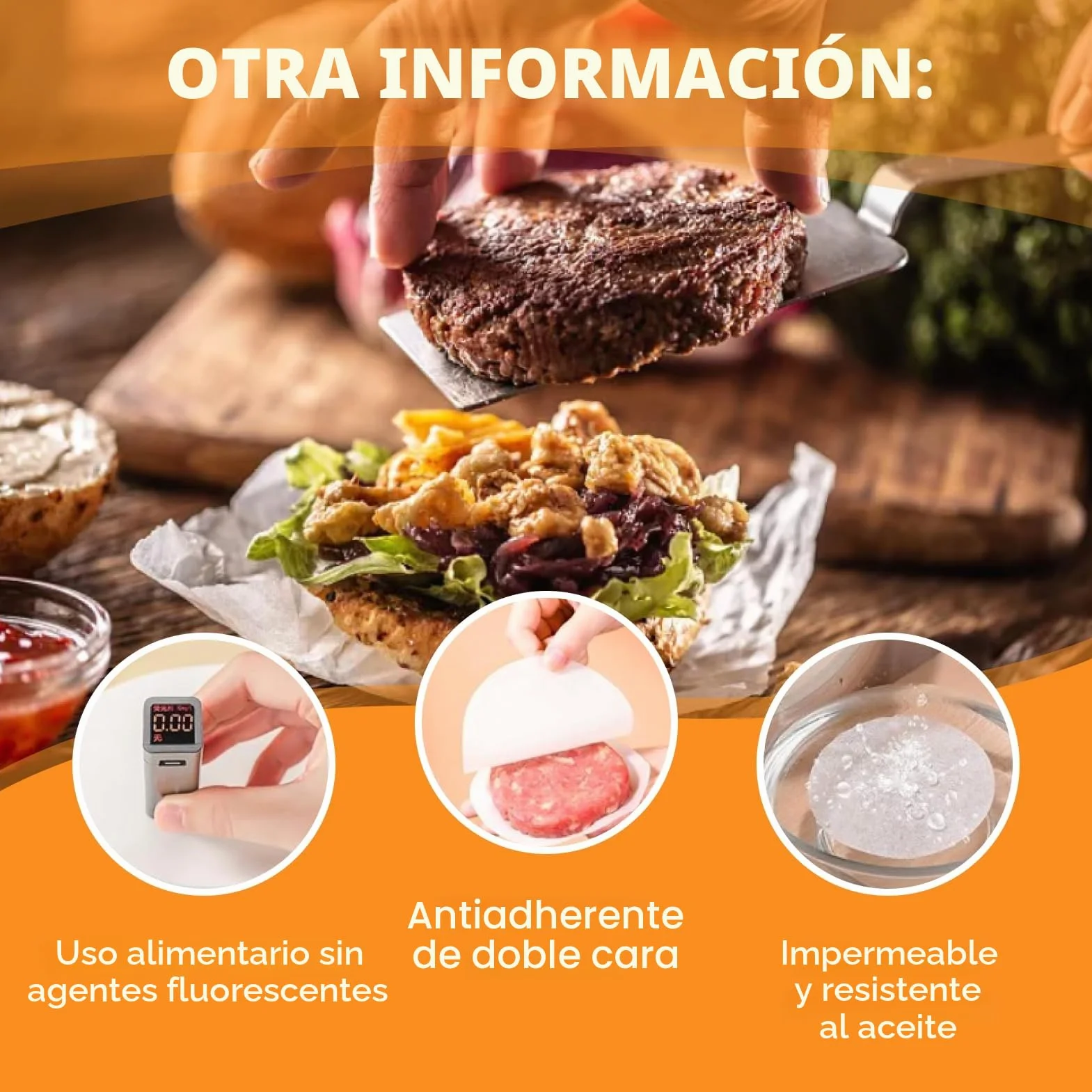 1000pcs papel hamburguesa redondo 11cm, papel antiadherente separador hamburguesas smash burger separadores (1000, 11cm)