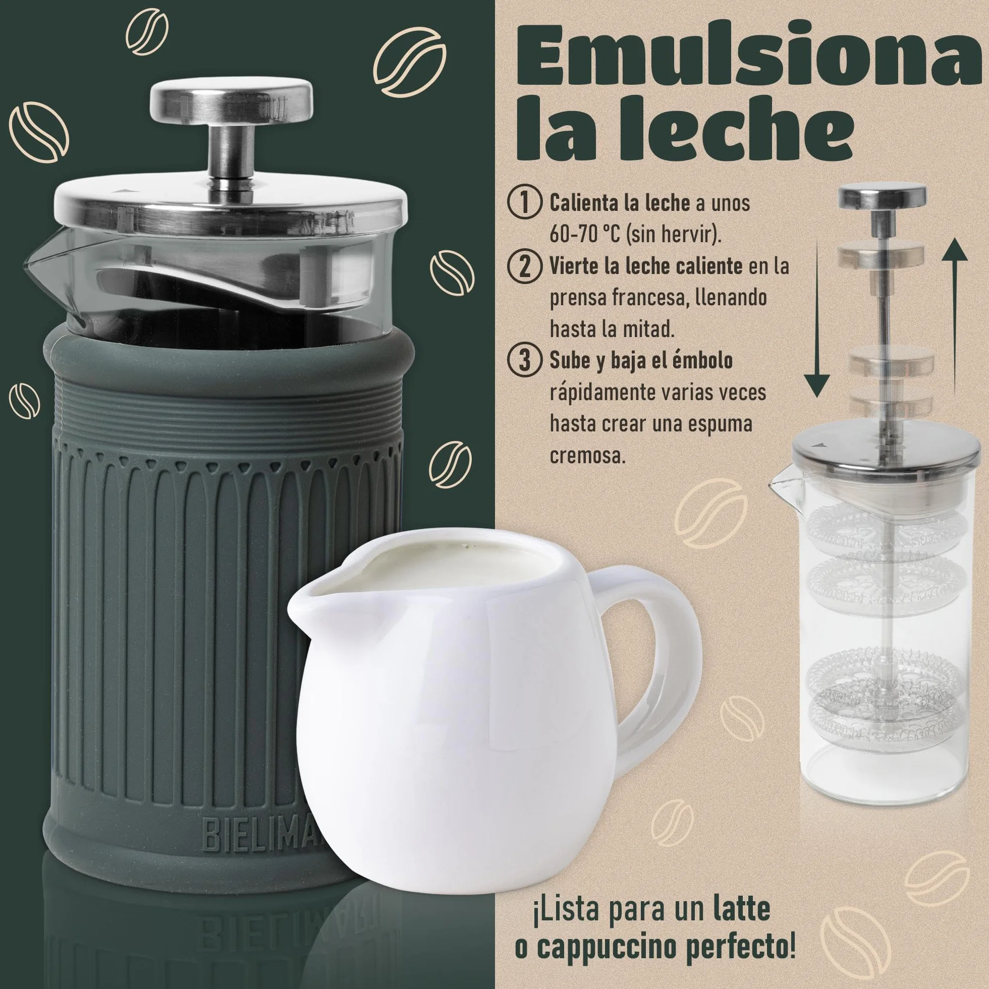 Cafetera de Prensa Francesa, 350 ml, Vidrio Borosilicato, Funda de Silicona Térmica,french press,cafetera de embolo (gris)