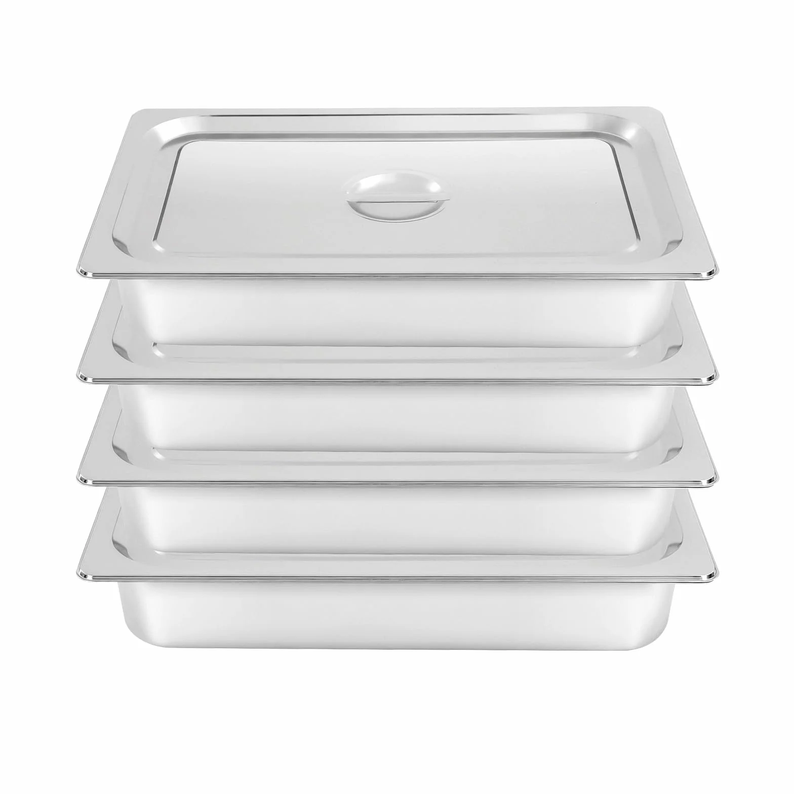 Juego de 4 cuencos para empanar de acero inoxidable, recipientes GN con tapa, recipientes rectangulares para gastronomía, para buffet